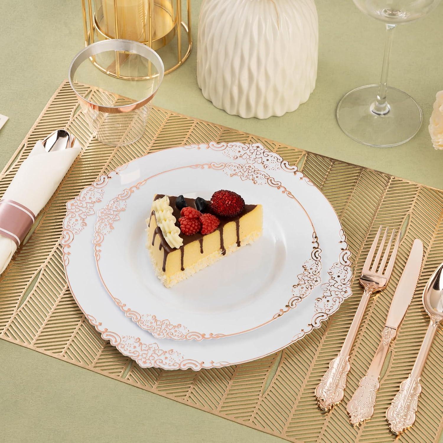 Rosdorf Park Plastic Plates,Disposable,Party,Thanksgiving,350PCS,100 Rim Plates,50 ware,50Napkins