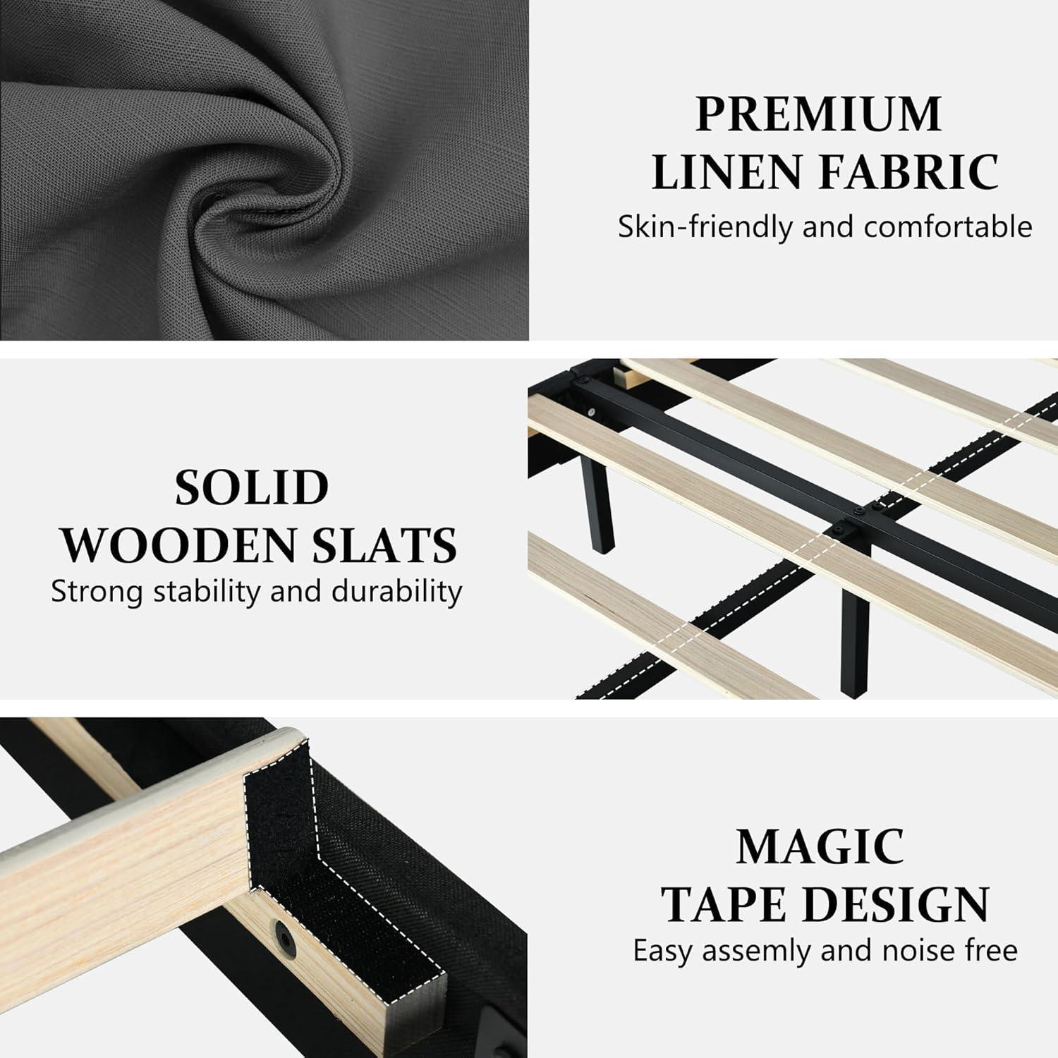 King Size Bed Frame, Upholstered Platform Bed Frame King with Button Tufted Headboard, Wooden Slats Support, No Box Spring Required, Easy Assembly, Navy Blue