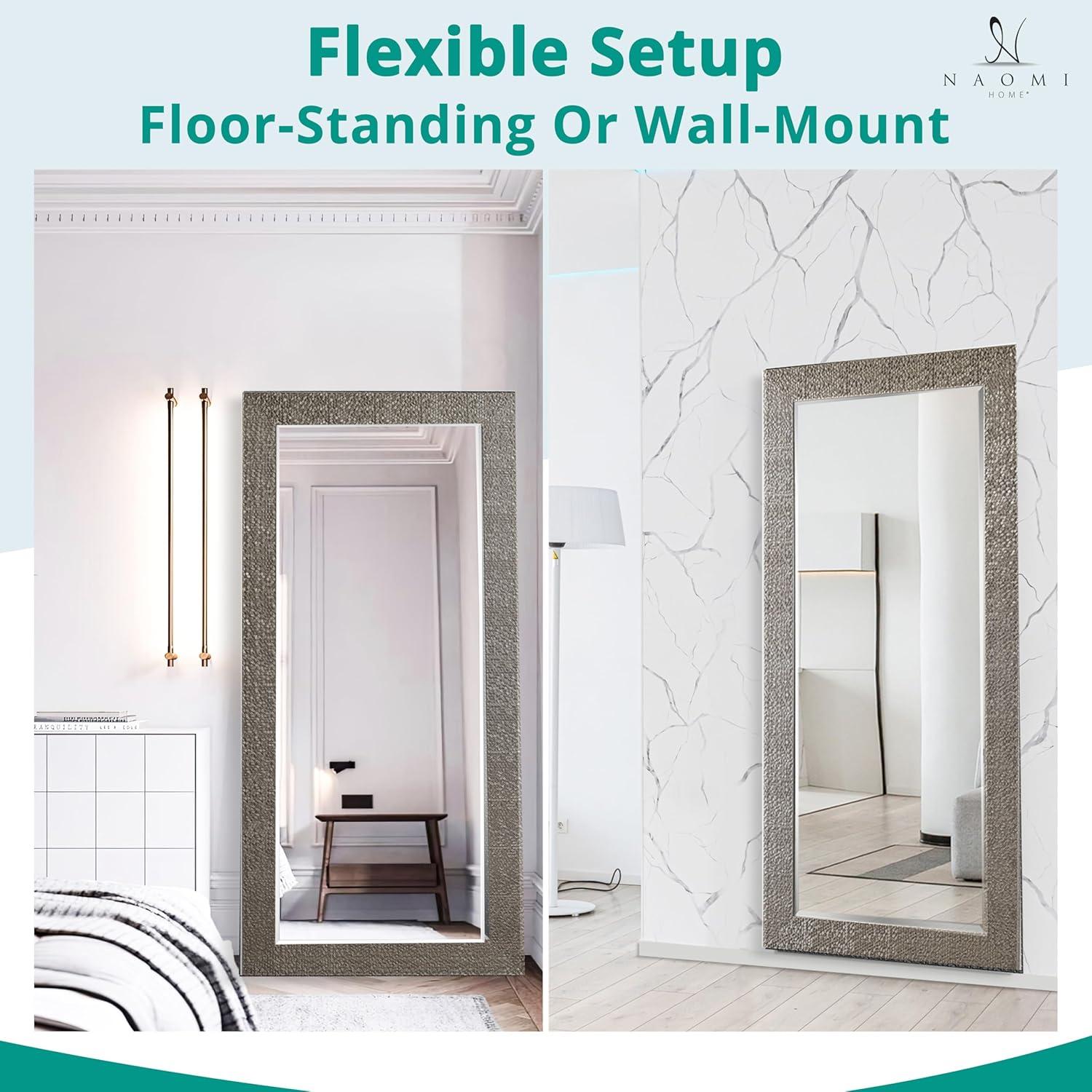 Floor Mirror, Full length Mirror, Mosaic Style Full Body Mirror for Home, Wall Mirror with Faux Wood Frame, 66"LX32"W Large Mirror for Bedroom by Naomi home - Champagne
