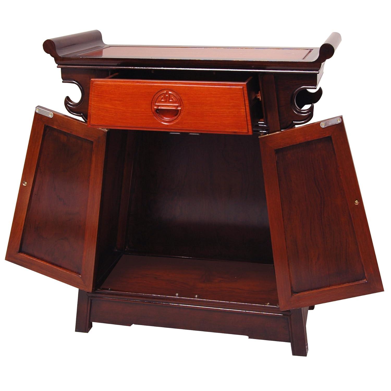 Oriental Furniture Rosewood Altar Cabinet, Two-Tone, 27.50"H