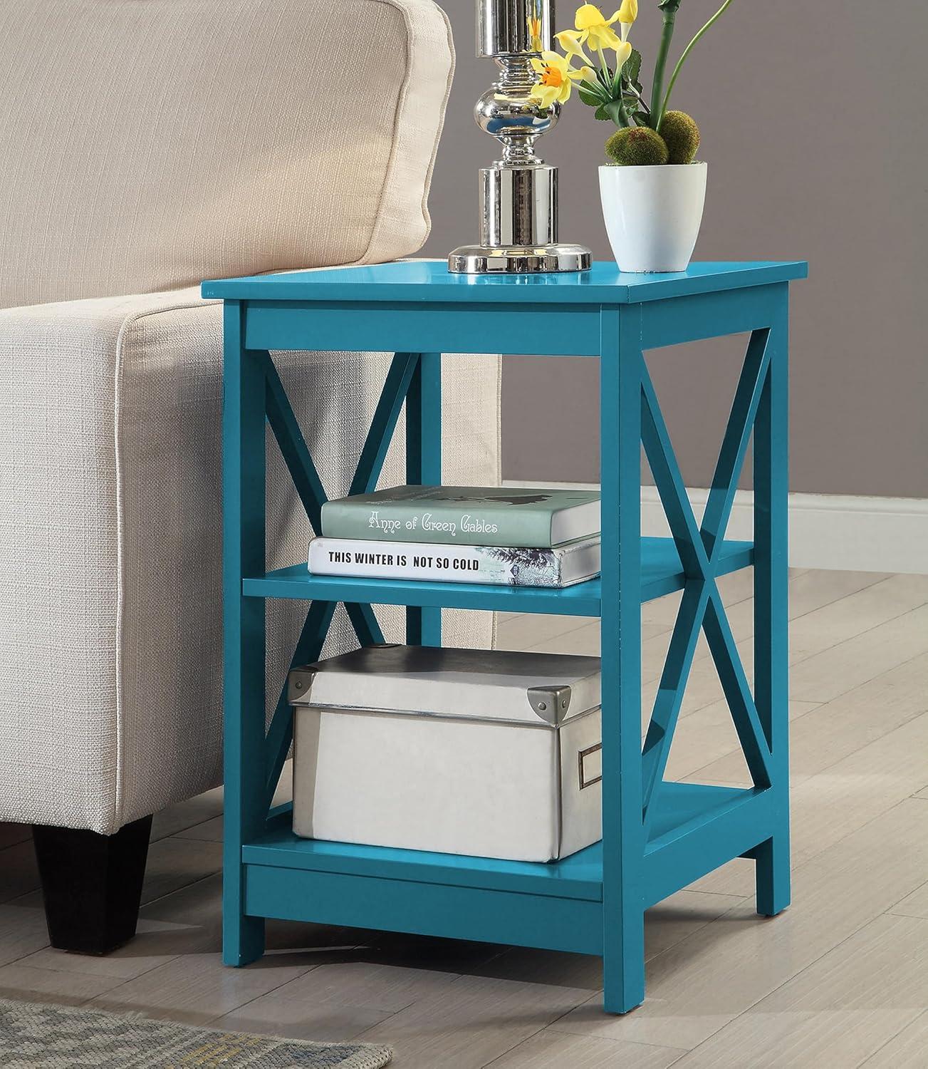 Convenience Concepts Oxford End Table with Shelves, Blue