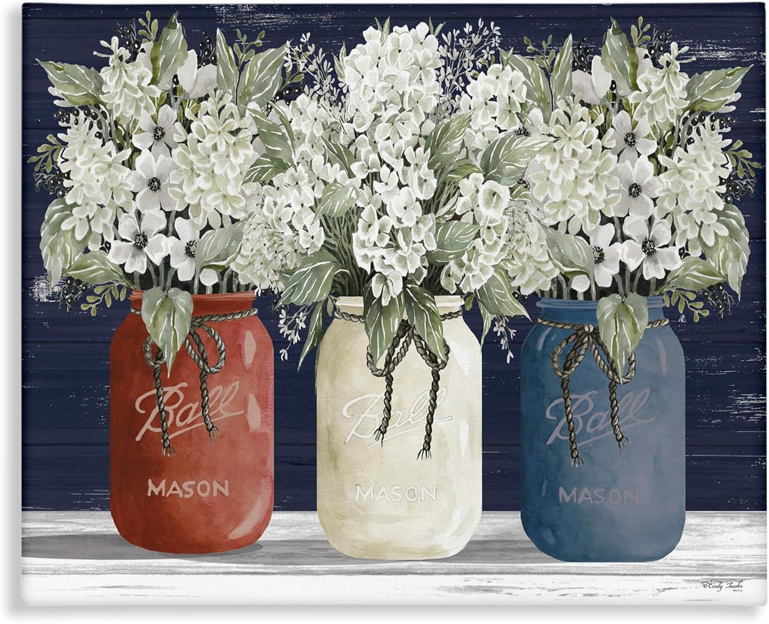 Patriotic Mason Jar Floral Canvas Wall Art, 31 x 41