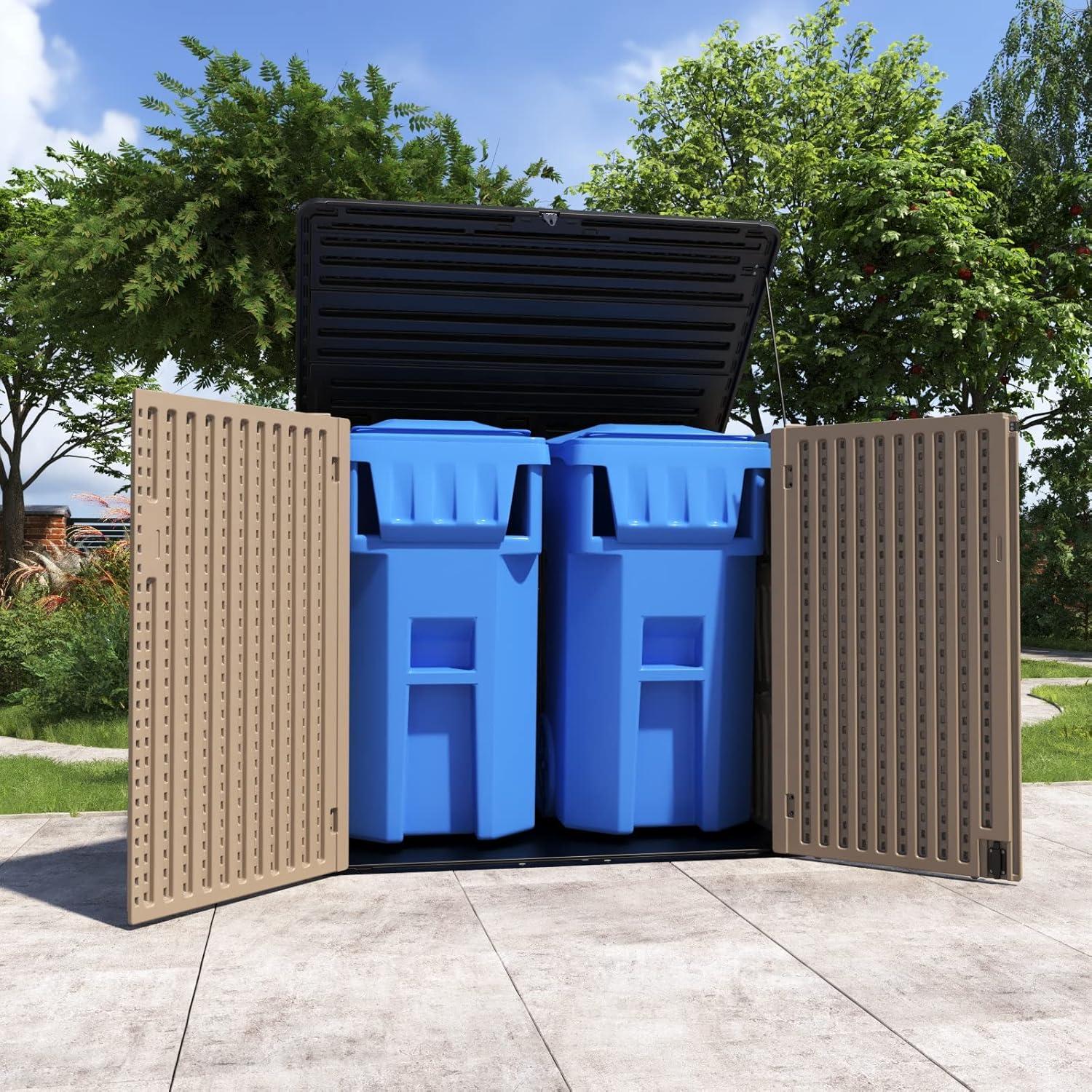 Large Brown Resin Outdoor Storage Shed with Shelving