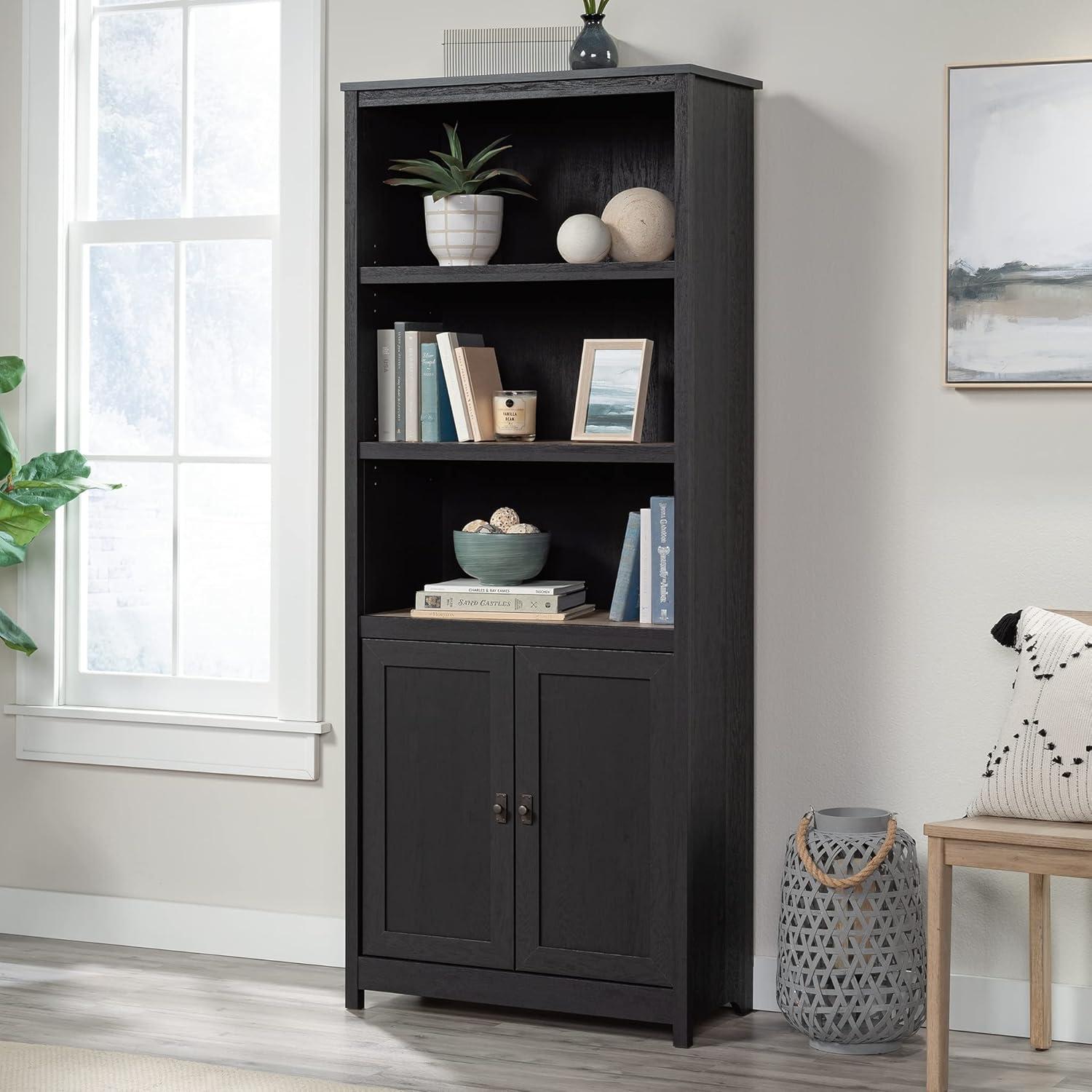 Sauder Cottage Road Library with Doors, Raven Oak Finish