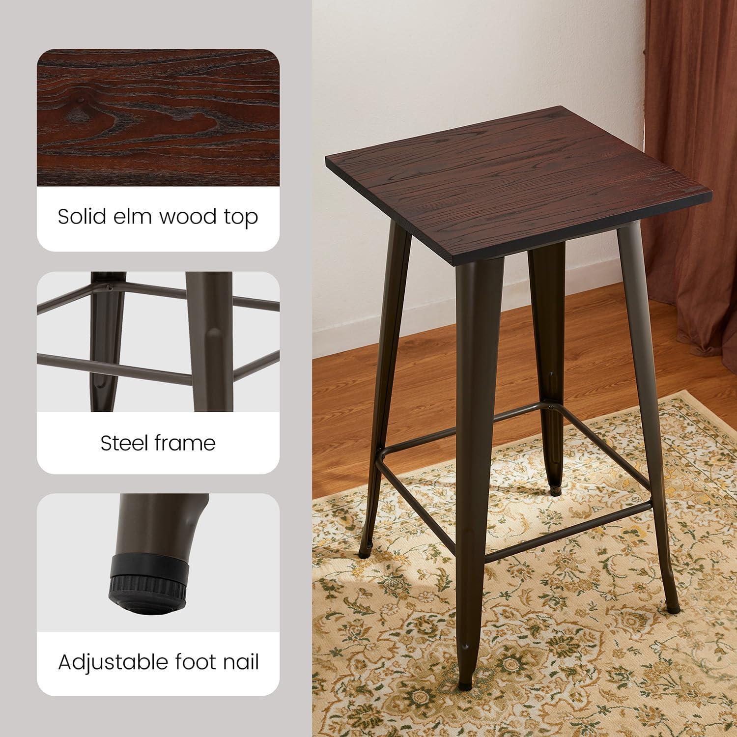 Elmwood Rustic Industrial Square Bar Table, Dark Brown, 41"