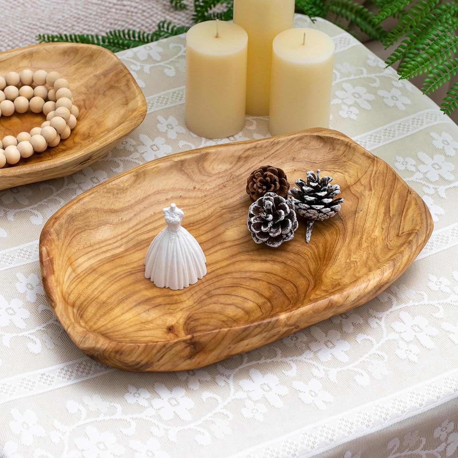 Root Wood Dish - Vintage Ring Party Platter and Tray for Sandwich Bread Serving | Hand-Carved Wooden Appetizer Display | Unique Natural Design | Food Safe Finish