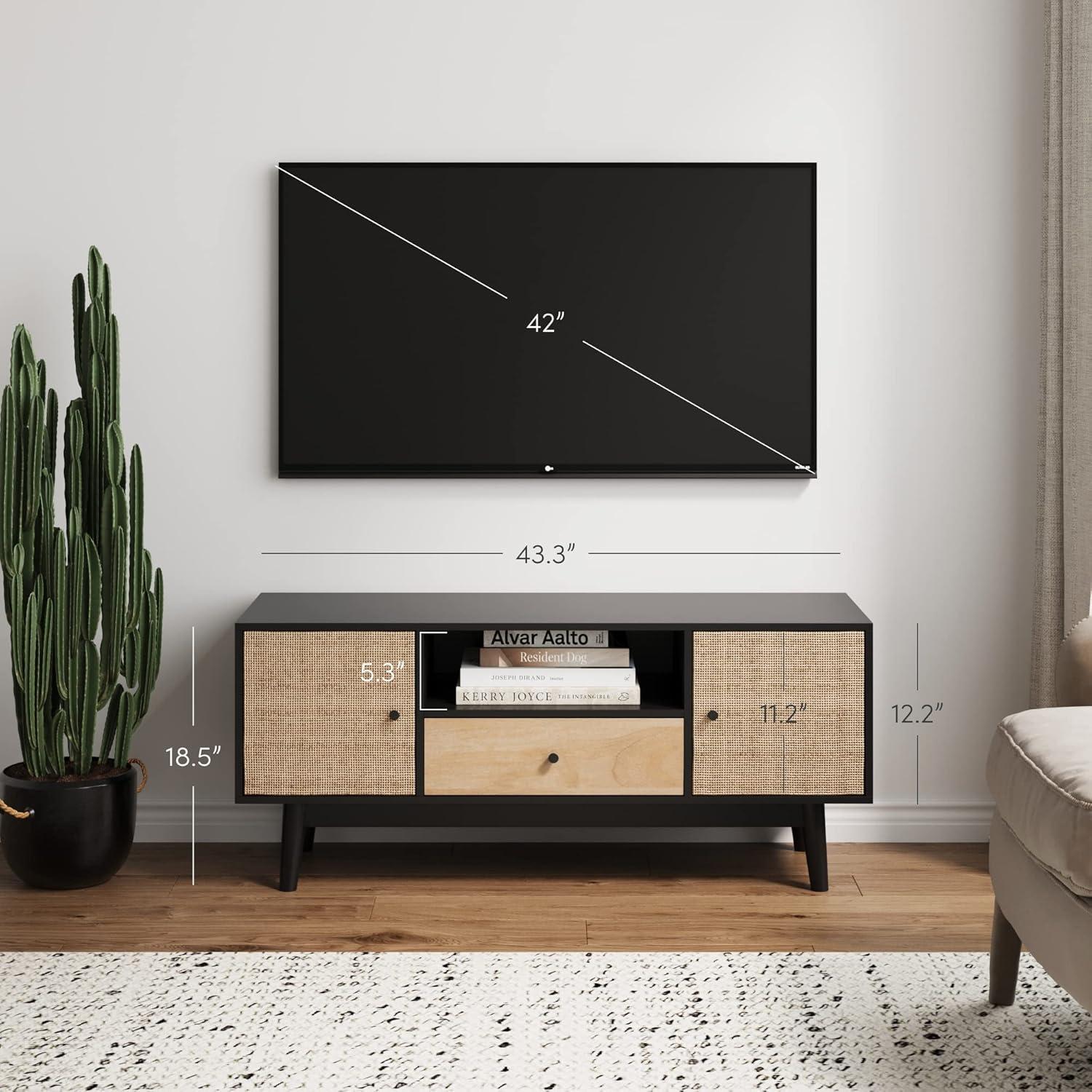 43" Bonnie Rattan and Wood 2 Door TV Cabinet for TVs up to 59" Matte Black/Light Mango Wood - Nathan James