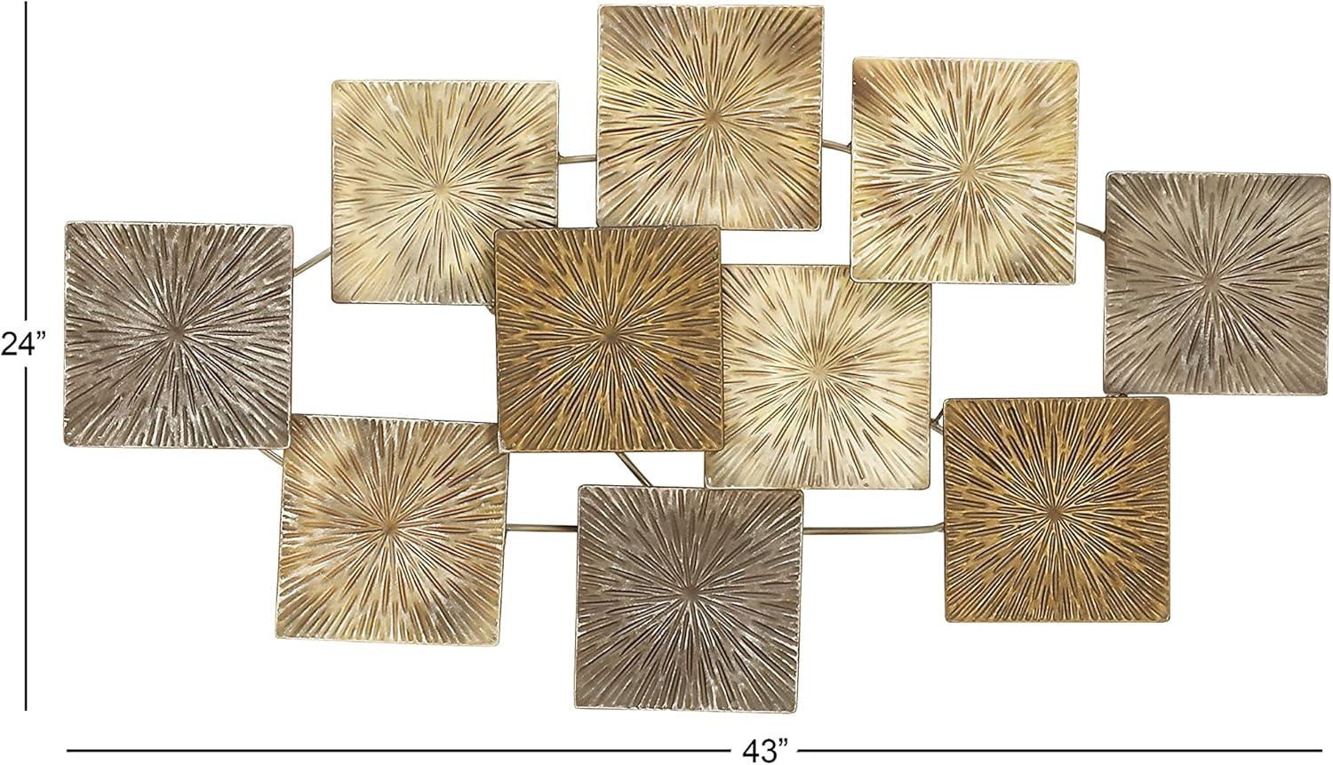 DecMode Gold Metal Carved Overlapping Square Sunburst Wall Decor