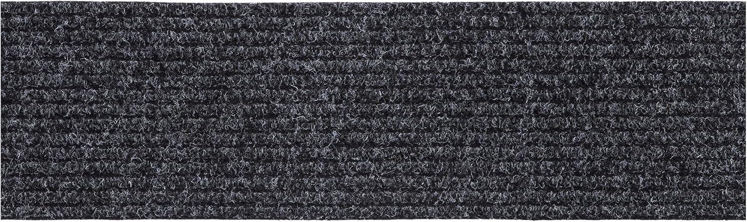 Ottomanson Non-Slip Rubberback Solid Design 8" x 30" Indoor/Outdoor Stair Treads, 7 Pack, Black