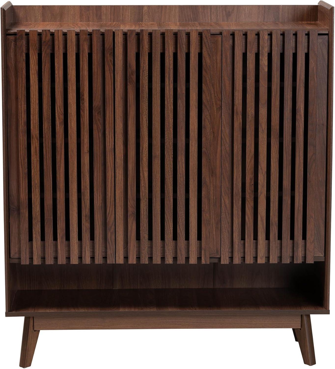 Baxton Studio Delaire Mid-Century Modern Walnut Brown Finished Wood Shoe Cabinet