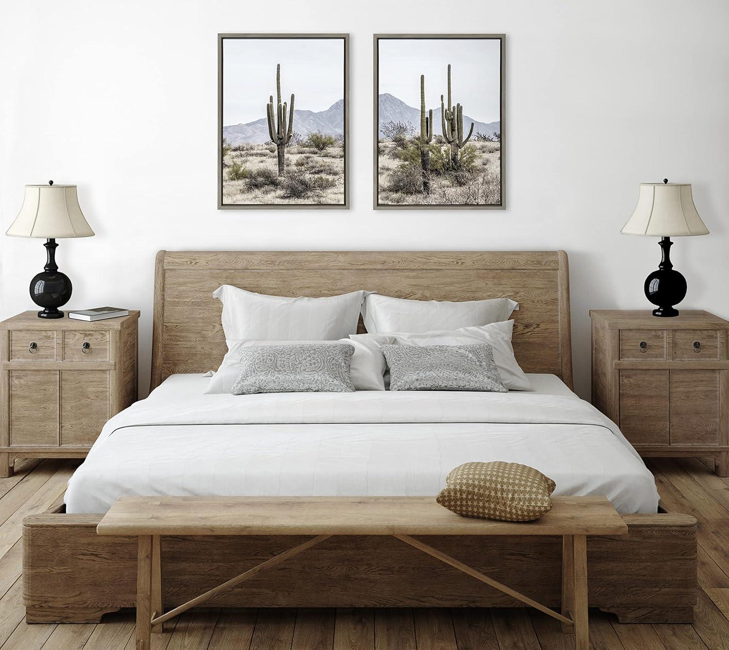 Sylvie Tall Saguaro Cacti Desert Mountain 18 in x 24 in Framed Photography Canvas Art Prints, by Kate and Laurel Set of 2