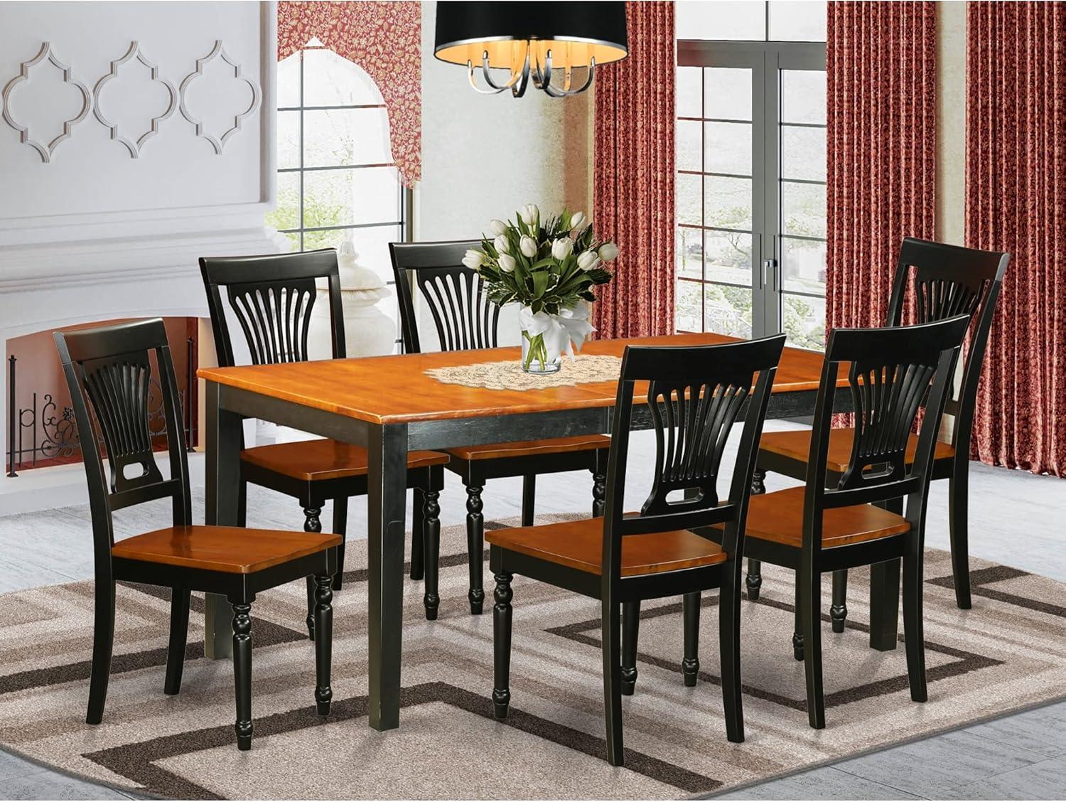 Cherry and Black Wood 7-Piece Dining Set with High Lattice Back Chairs