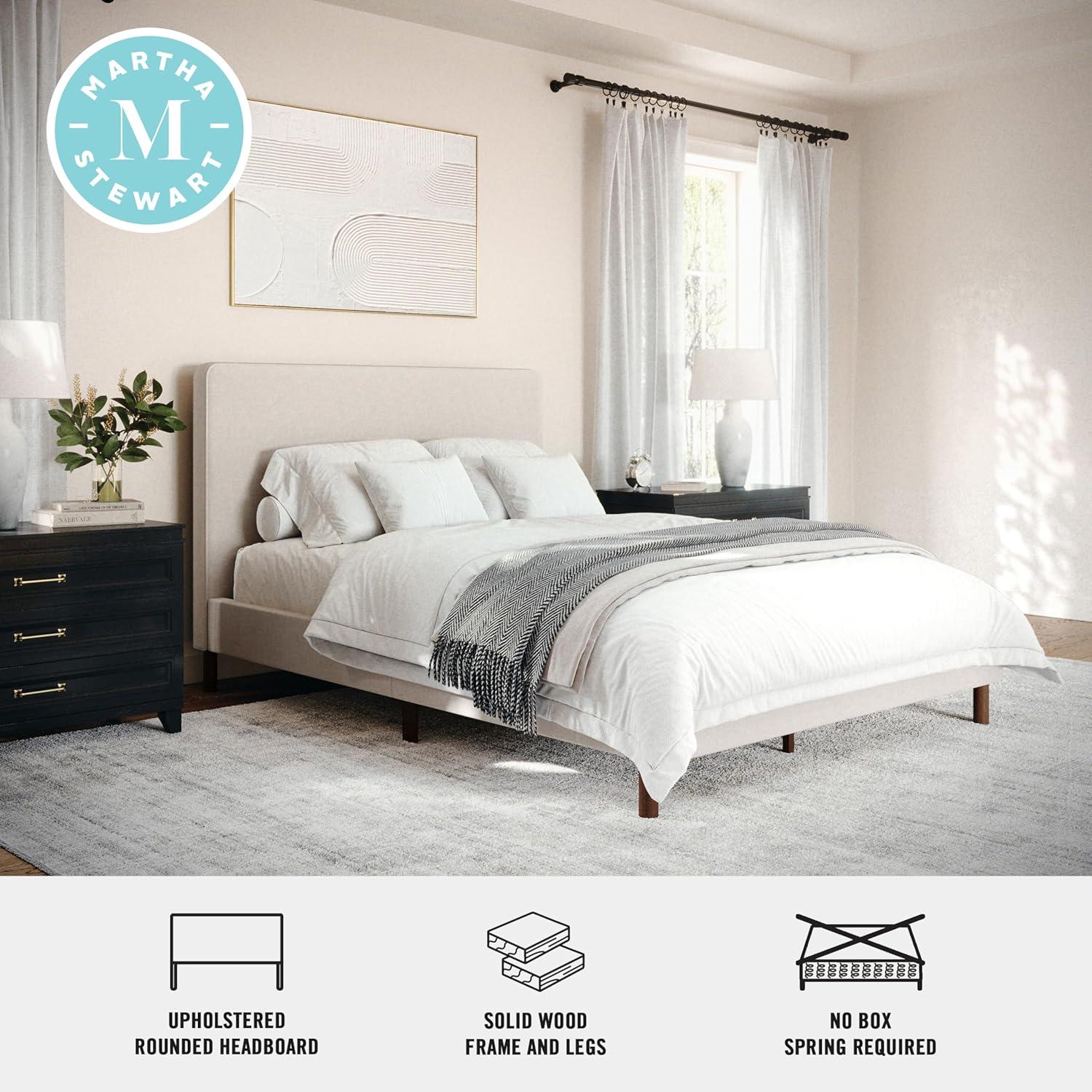 Martha Stewart Martha Stewart Britta Upholstered Platform Bed With Piped Detail Headboard