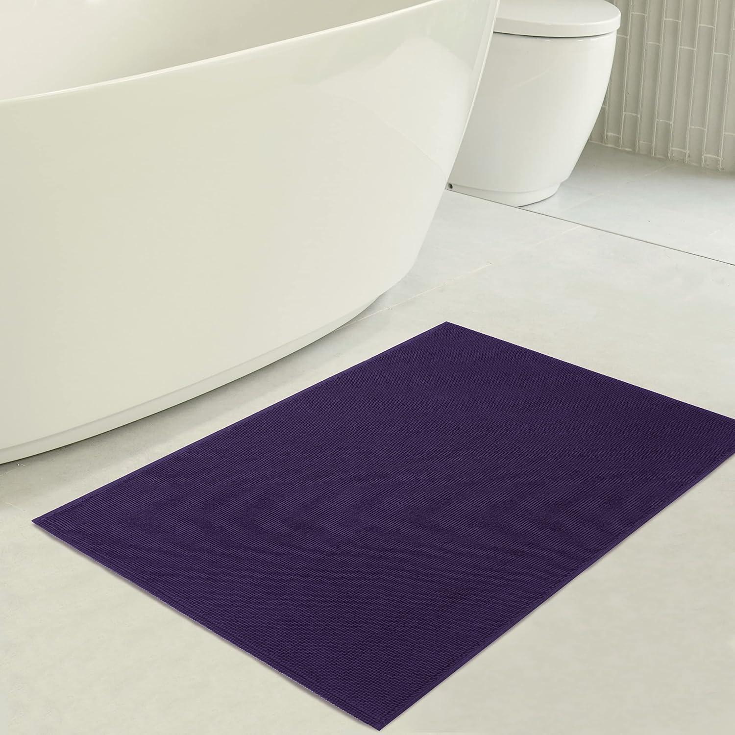 American Soft Linen 100% Cotton Bath Mat Rugs, 20x34 inches Slip Resistant Bottom Base Bath Mats for Bathroom, Purple