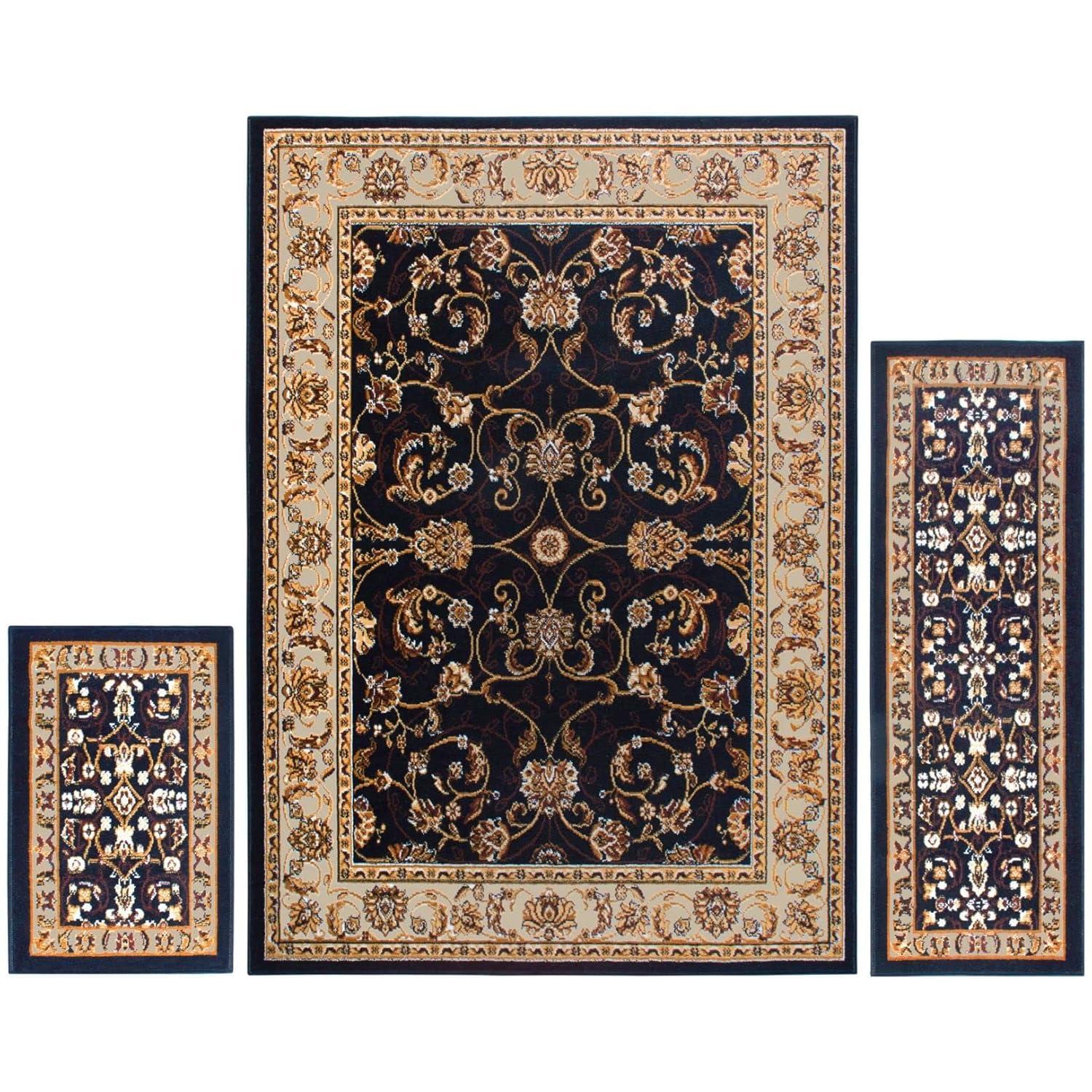 Home Dynamix Ariana Badah Damask Border Area Rug, Black/Ivory, 3-Piece Set