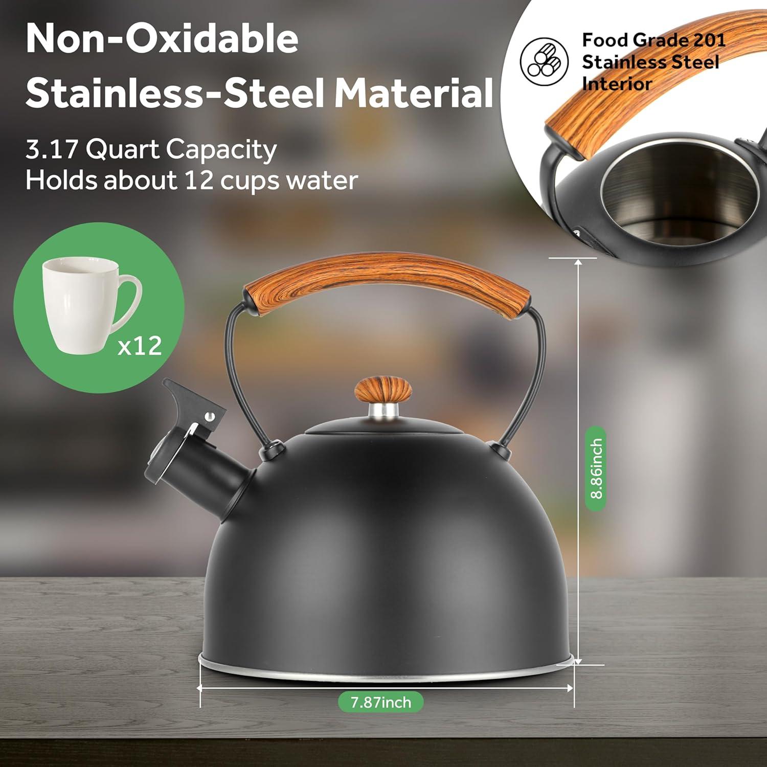 OULII Stove Top Whistling Tea Kettle Stainless Steel Teakettle Teapot with Handle for Home