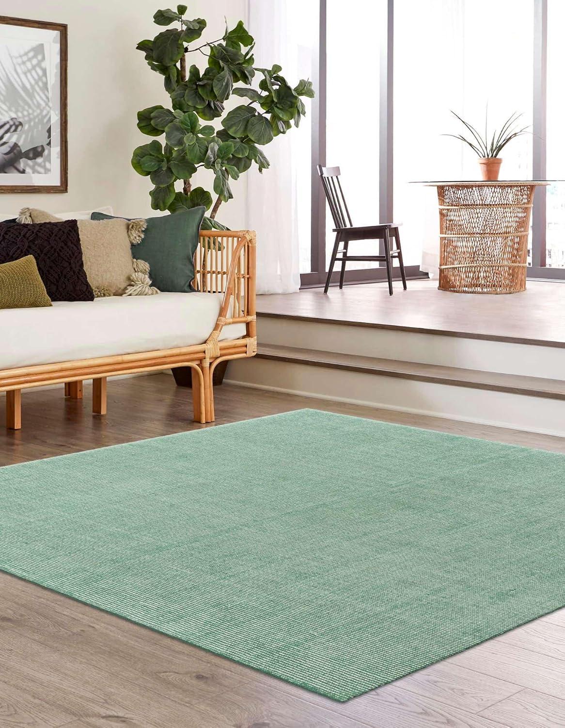 Hand-Knotted Green Wool Square Indoor Area Rug