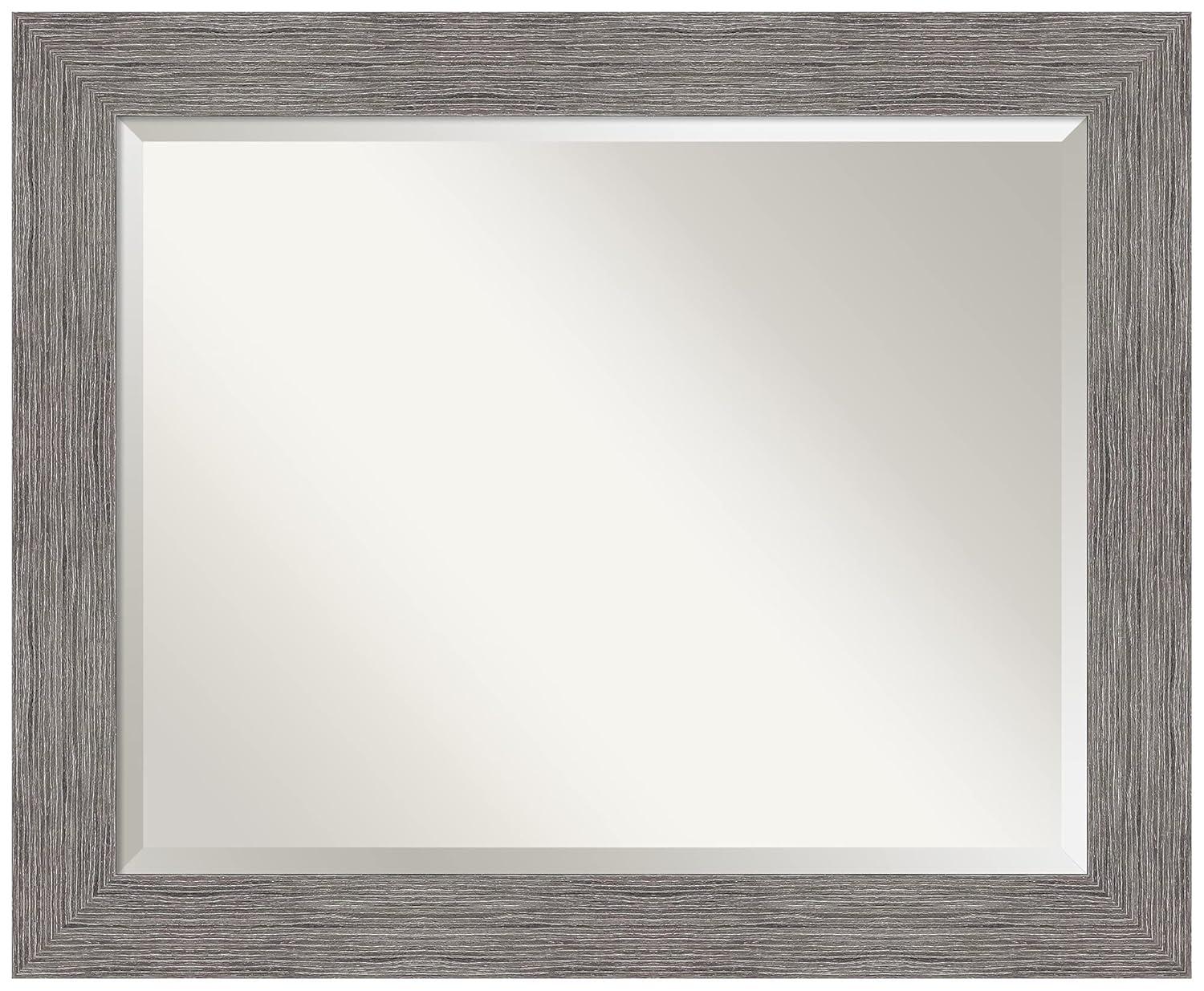 Contemporary Pinstripe Plank 34"x28" Gray Framed Vanity Wall Mirror