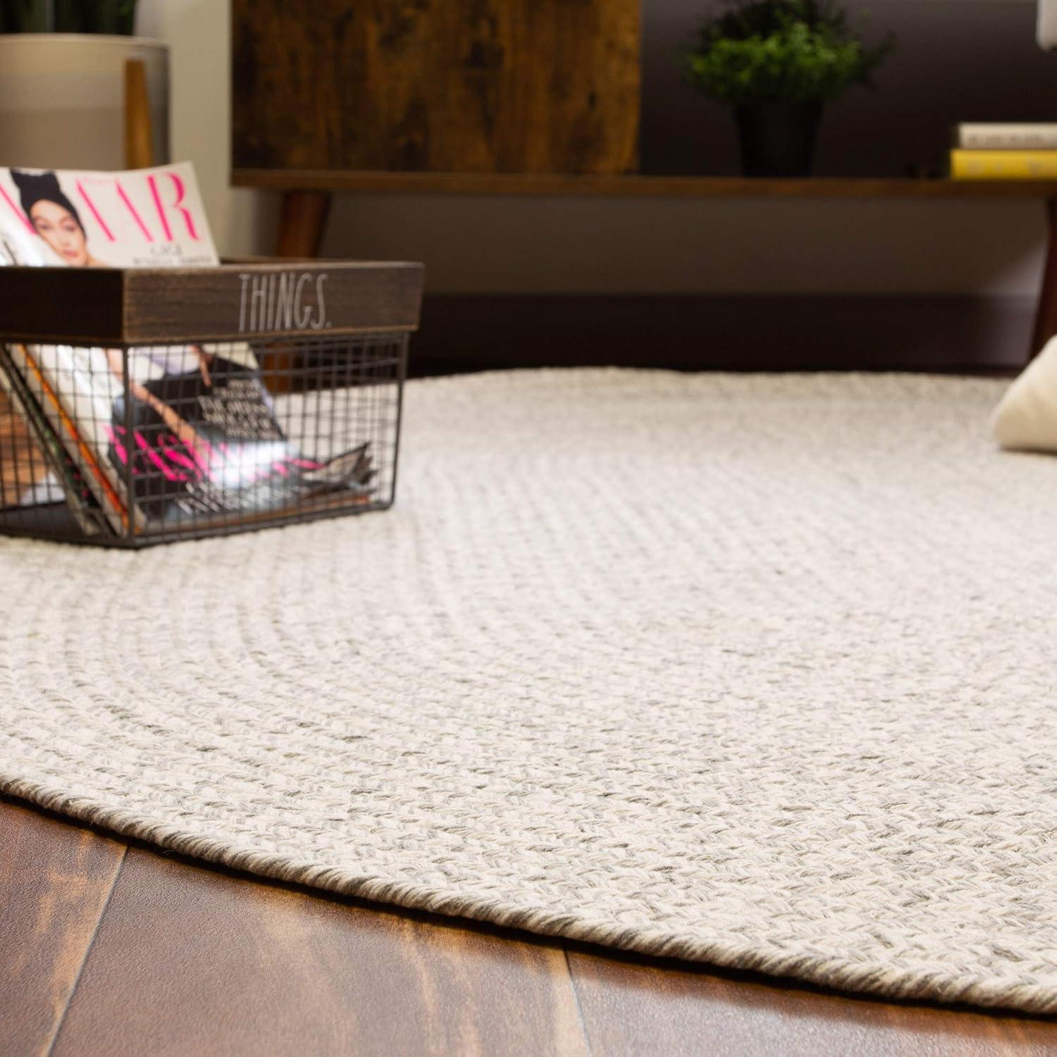 Gray and White Round Braided Cotton Rug, 6' Reversible