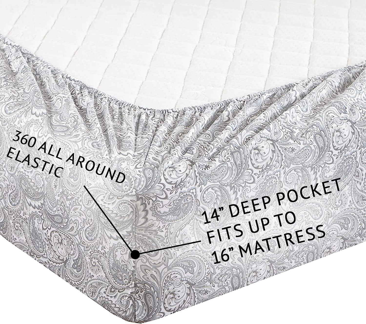 Comfort Spaces 100% Cotton King Sheet Set4-Pieces Gray Paisley Lightweight Breathable All Season Cozy Sheet Set