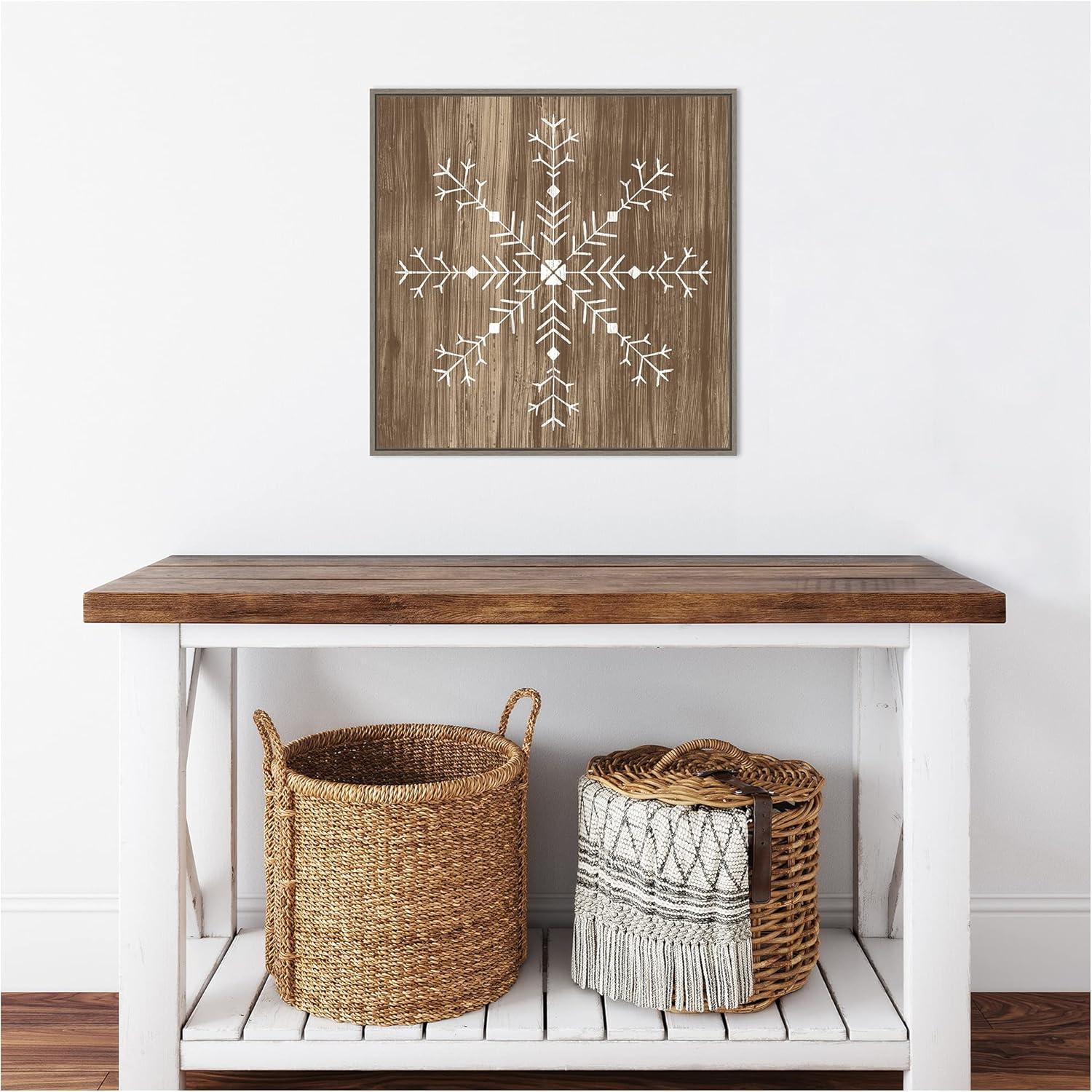 22" x 22" Barnwood Wonderland I Snowflake Framed Wall Canvas - Amanti Art: Hand-Stretched, Lithograph Print, MDF Frame