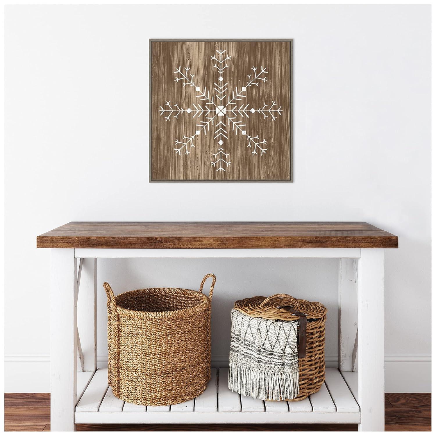 22" x 22" Barnwood Wonderland I Snowflake Framed Wall Canvas - Amanti Art: Hand-Stretched, Lithograph Print, MDF Frame