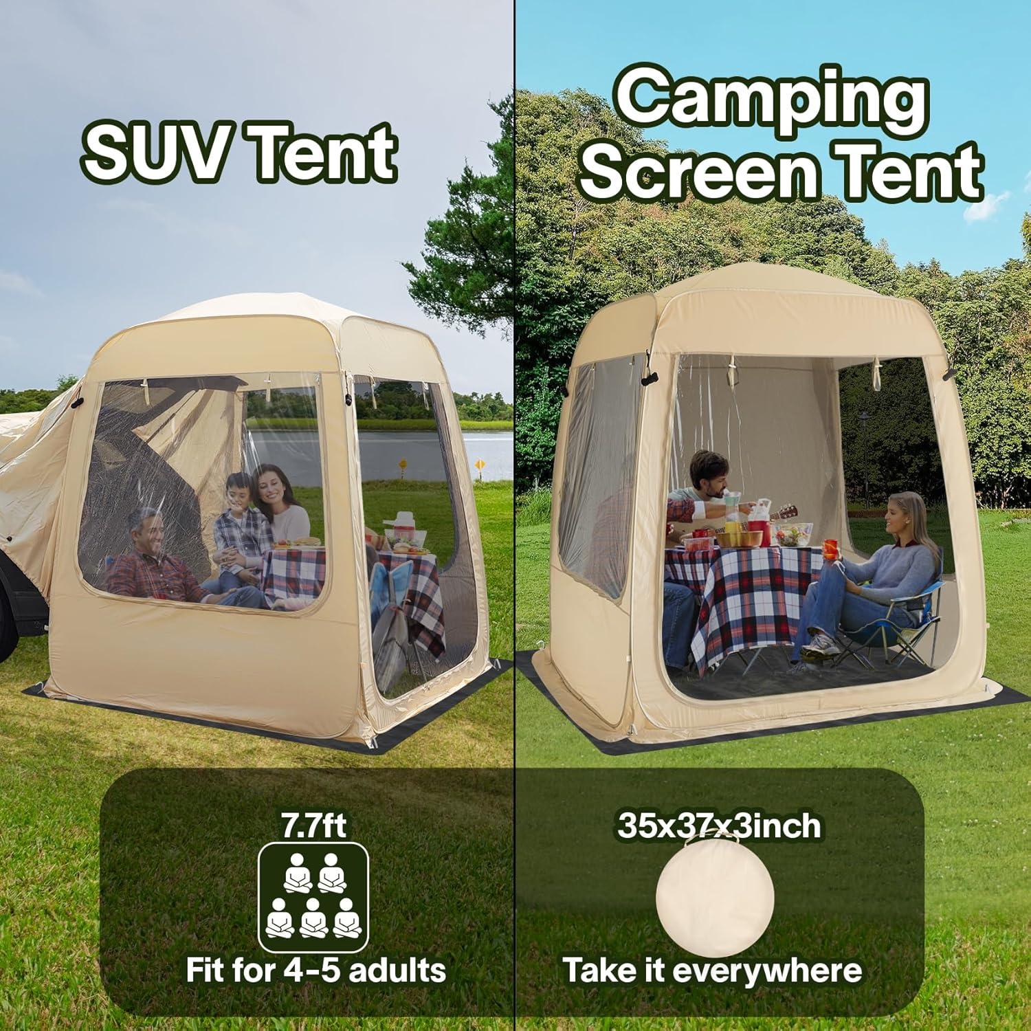 Beige 5-Person Four-Season SUV Camping Tent with Carry Bag