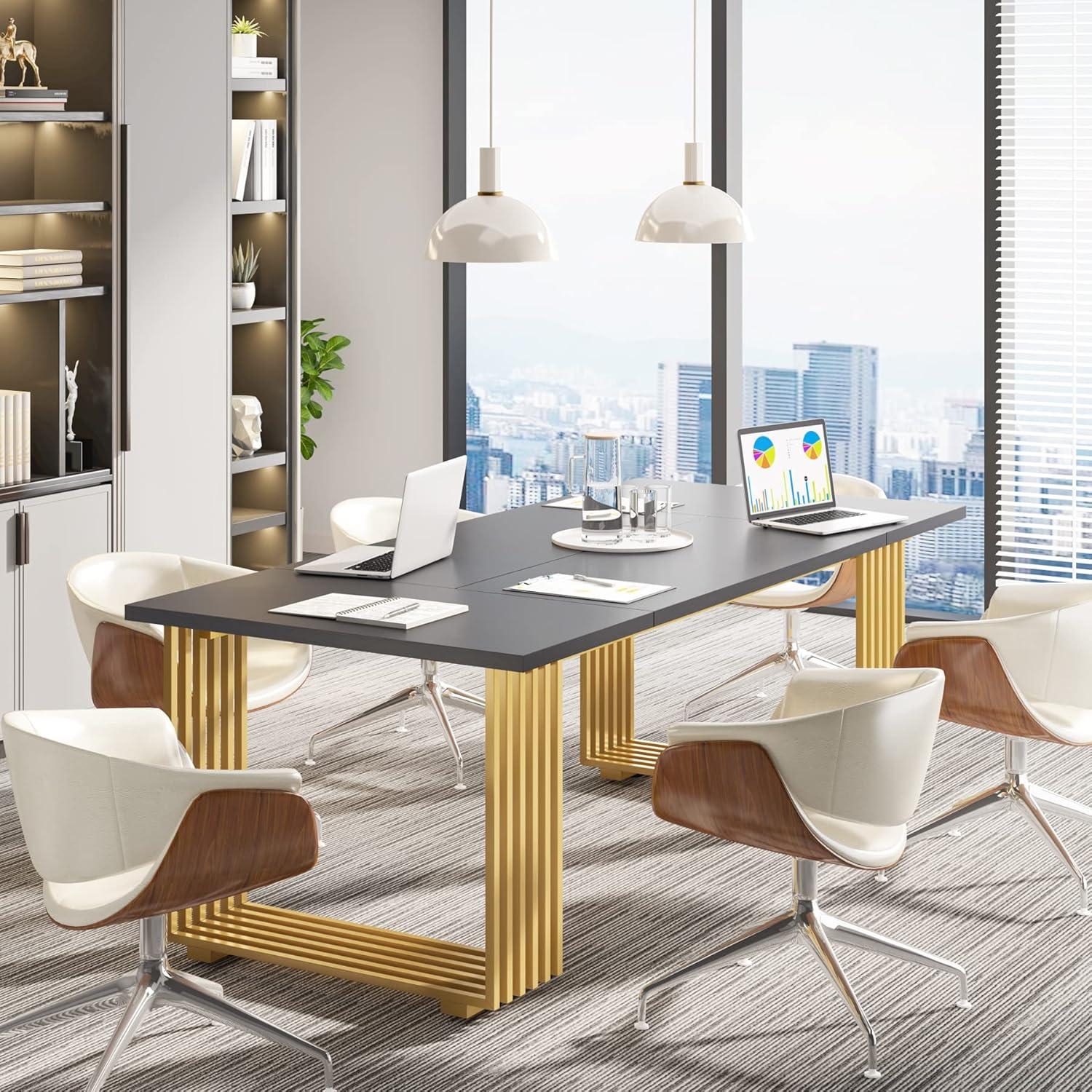 Tribesigns 70.9" Executive Office Desk, Modern Conference Desk with Metal Frame, White Gold
