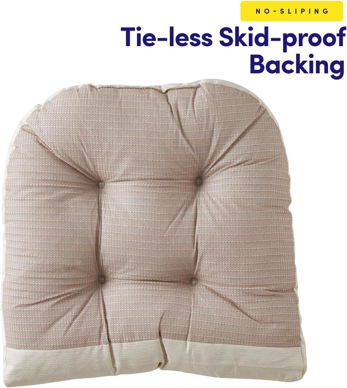 Rocking Chair Cushion 2 Piece Tufted Non Slip Set of Upper and Lower Cushions, Linen