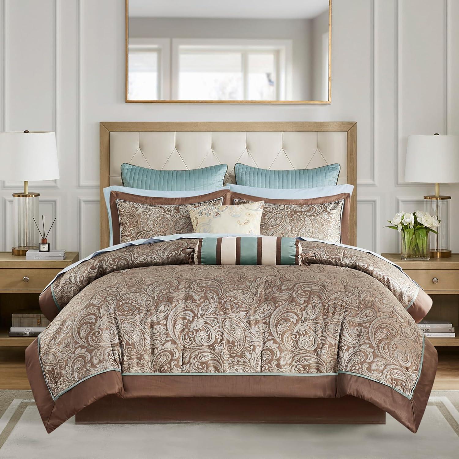 12pc Full Whitman Jacquard Comforter Set Blue - Madison Park: Luxury Bedding Ensemble with Sheets & Shams