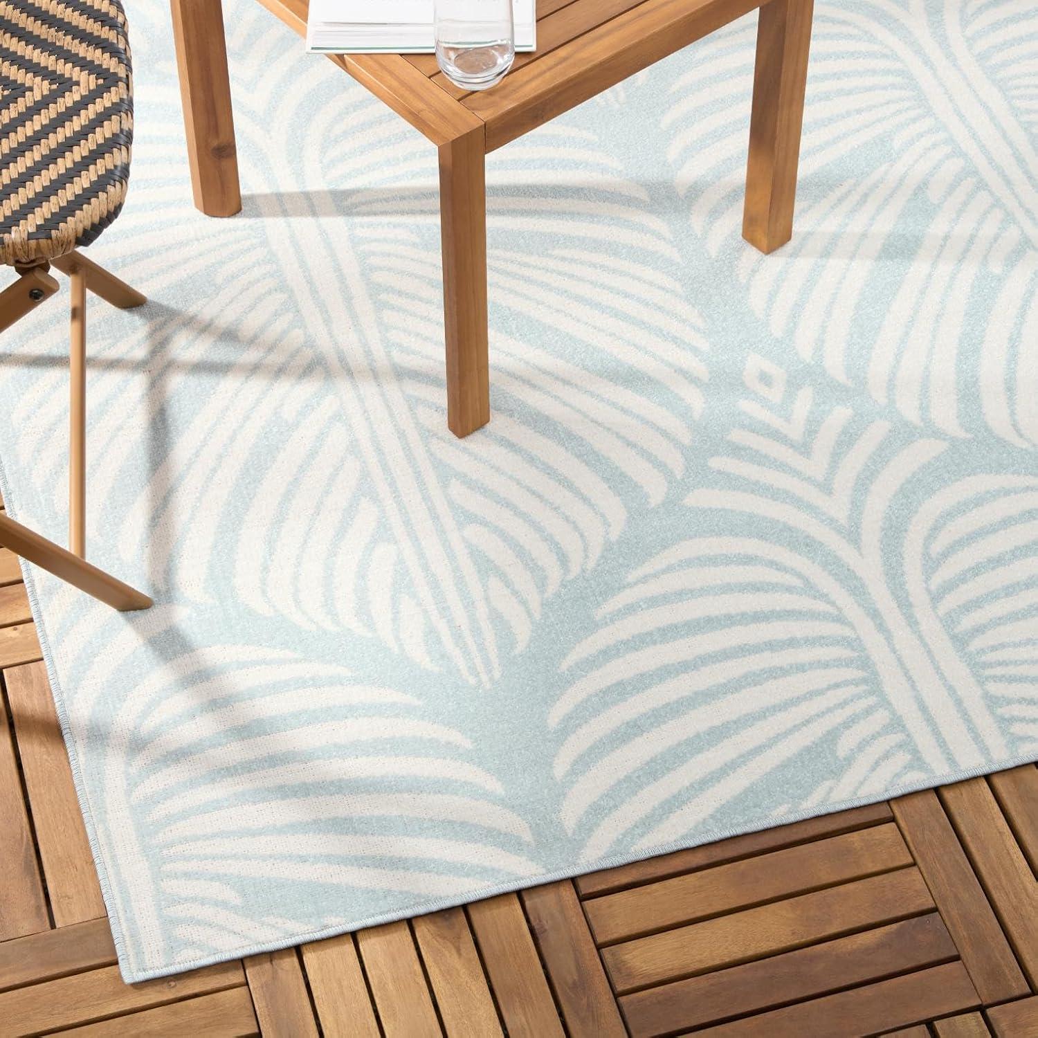 TOMMY BAHAMA Lanai Palm Leaves Indoor Outdoor Area Rug Blue/Ivory