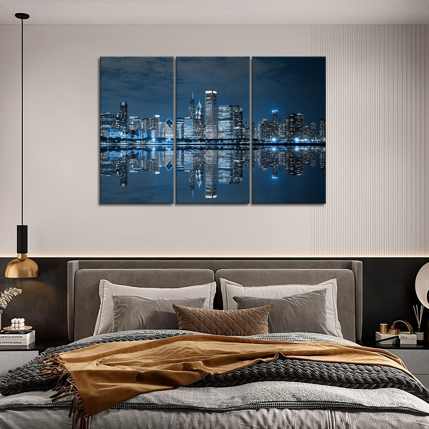 Blue Chicago Buildings Canvas Print Triptych Wall Art