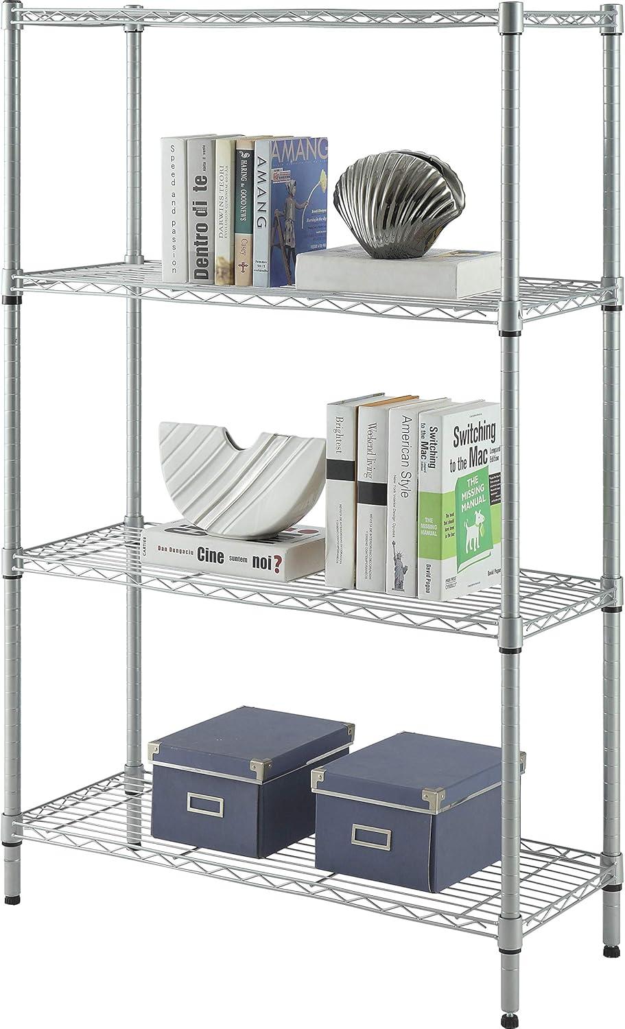 Silver Light-Duty 4-Tier Wire Shelving Storage Rack