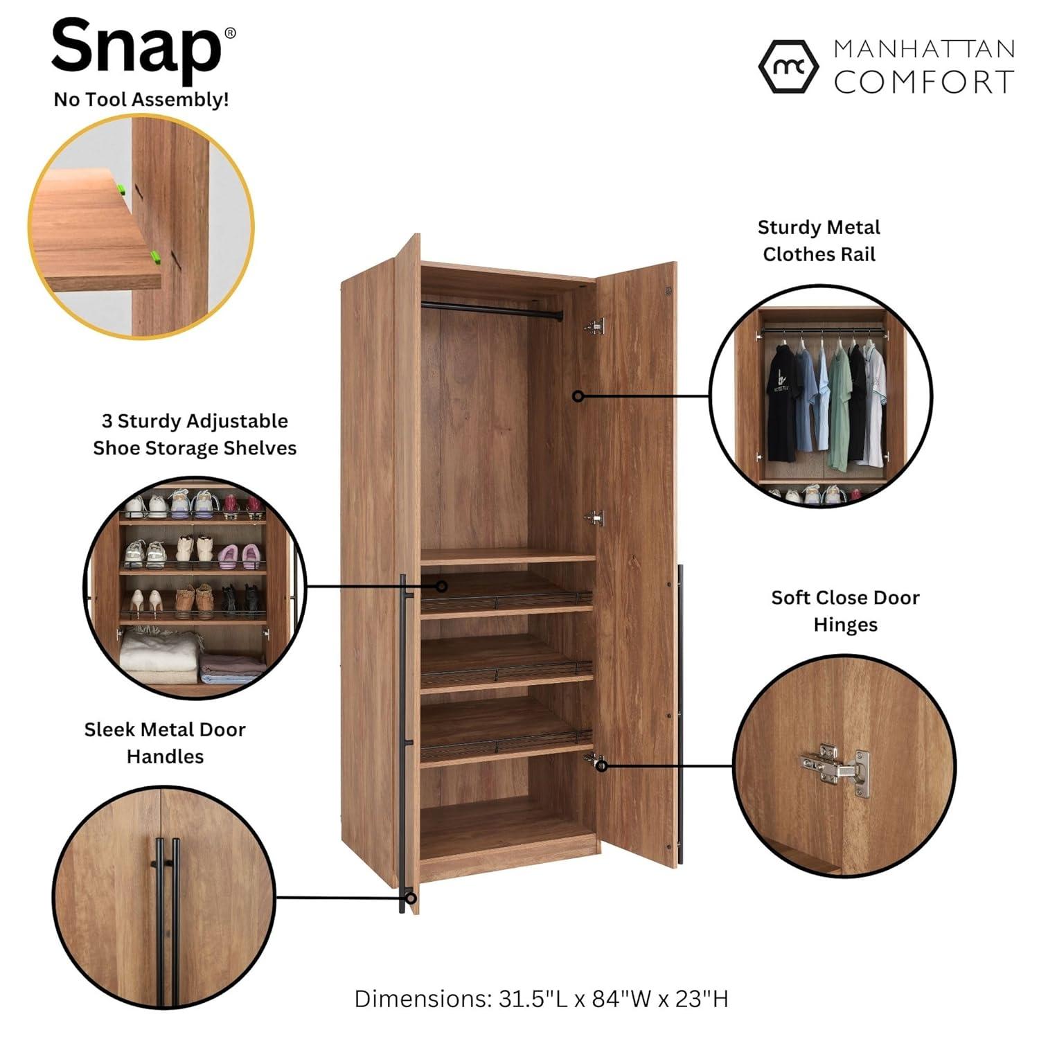 Manhattan Comfort Lee 2 Door and 4 Shelf Wardrobe Closet: Wood Laminate, Metal Hardware, Modern Style