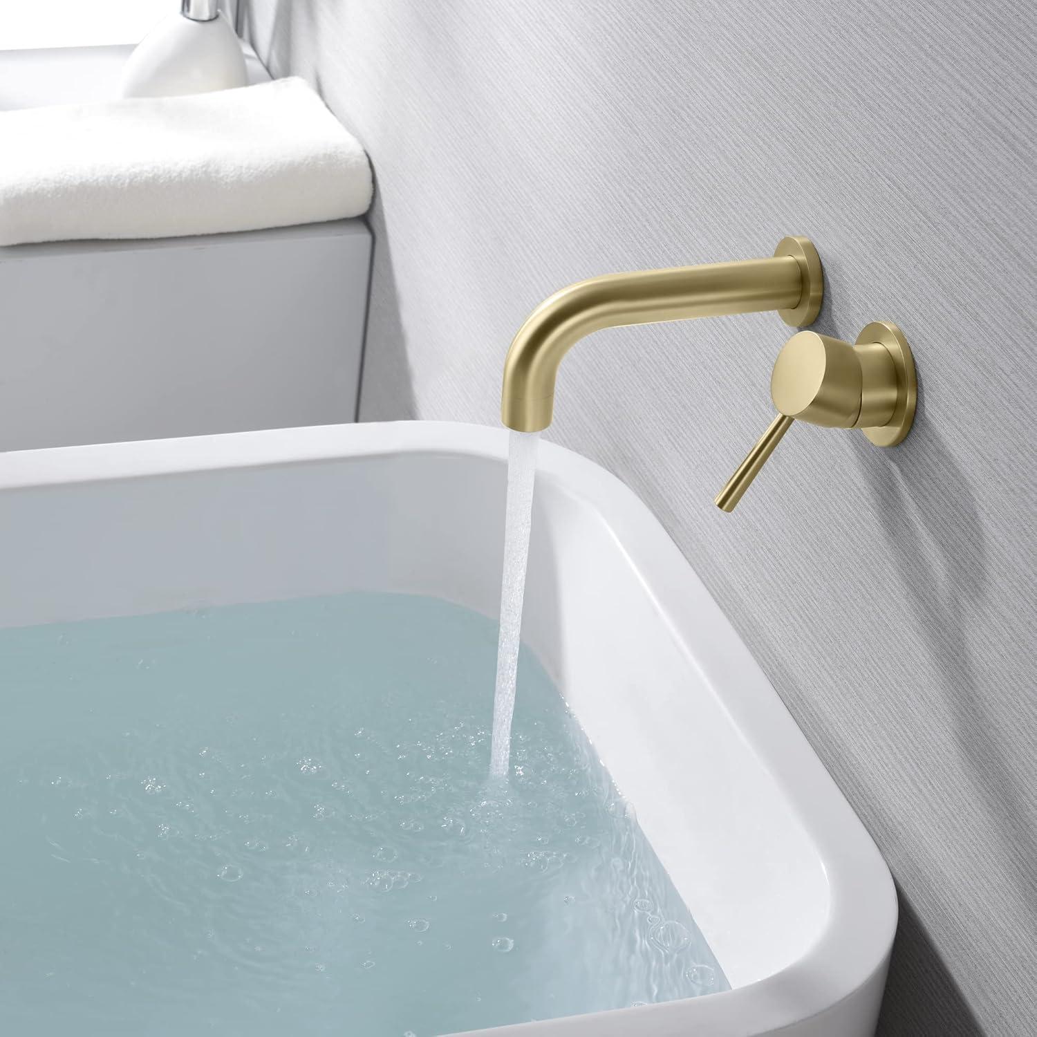 SUMERAIN Wall Mount Bathtub Faucet Tub Filler with Valve Brushed Gold