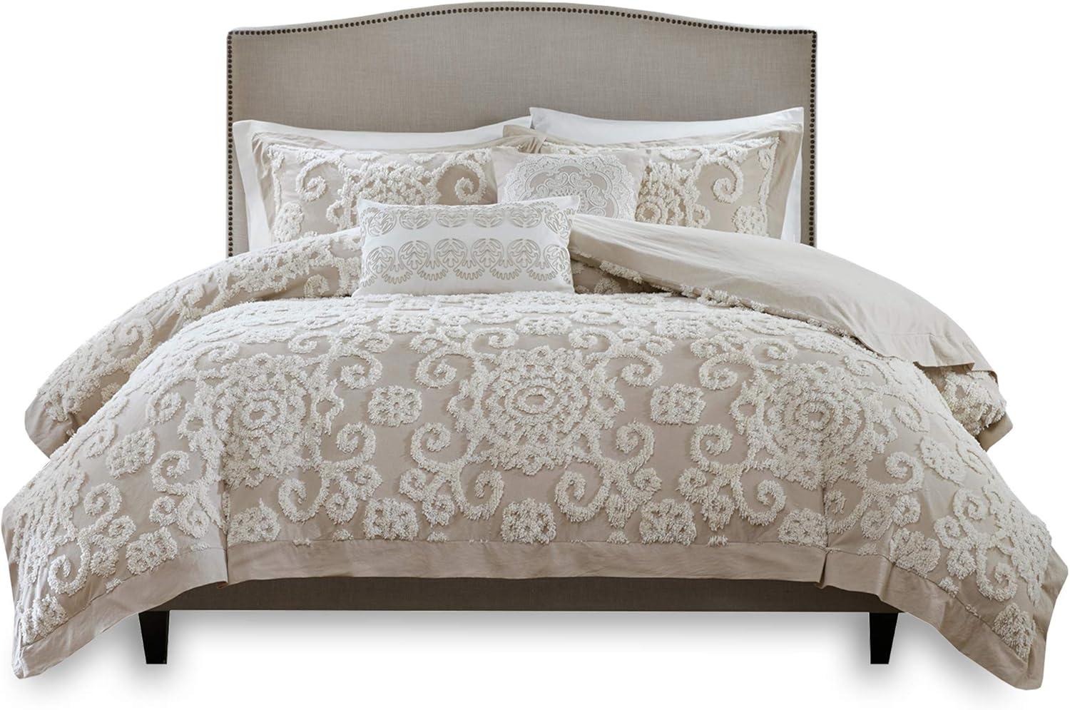 King White Cotton Embroidered Comforter Set with Shams