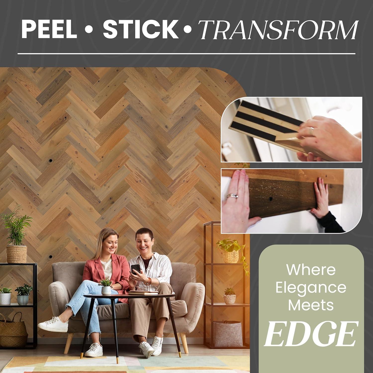 Timberchic River Reclaimed Wooden Wall planks - Simple Peel & Stick Wall Covering Application for DIY Accent Wall & Home Improvement - Premium Wall Paneling - Herringbone Pattern
