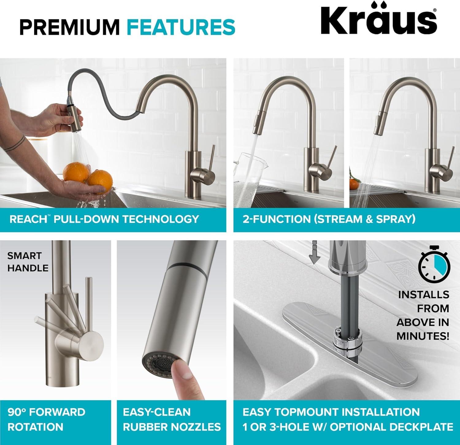 KRAUS Oletto Pull-Down Kitchen Faucet and Purita Water Filter Faucet Combo