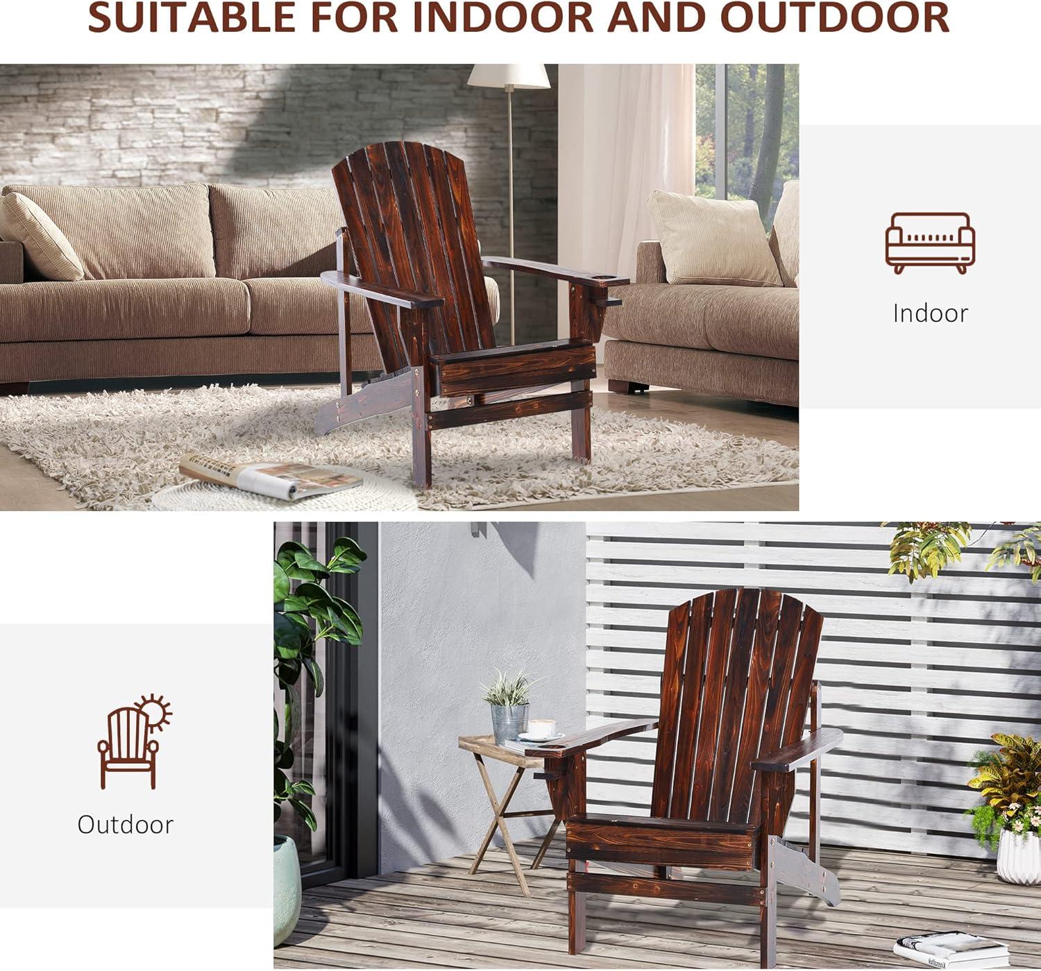 Outsunny Oversized Adirondack Chair, Outdoor Fire Pit and Porch Seating, Classic Log Lounge w/ Built-in Cupholder for Patio, Backyard