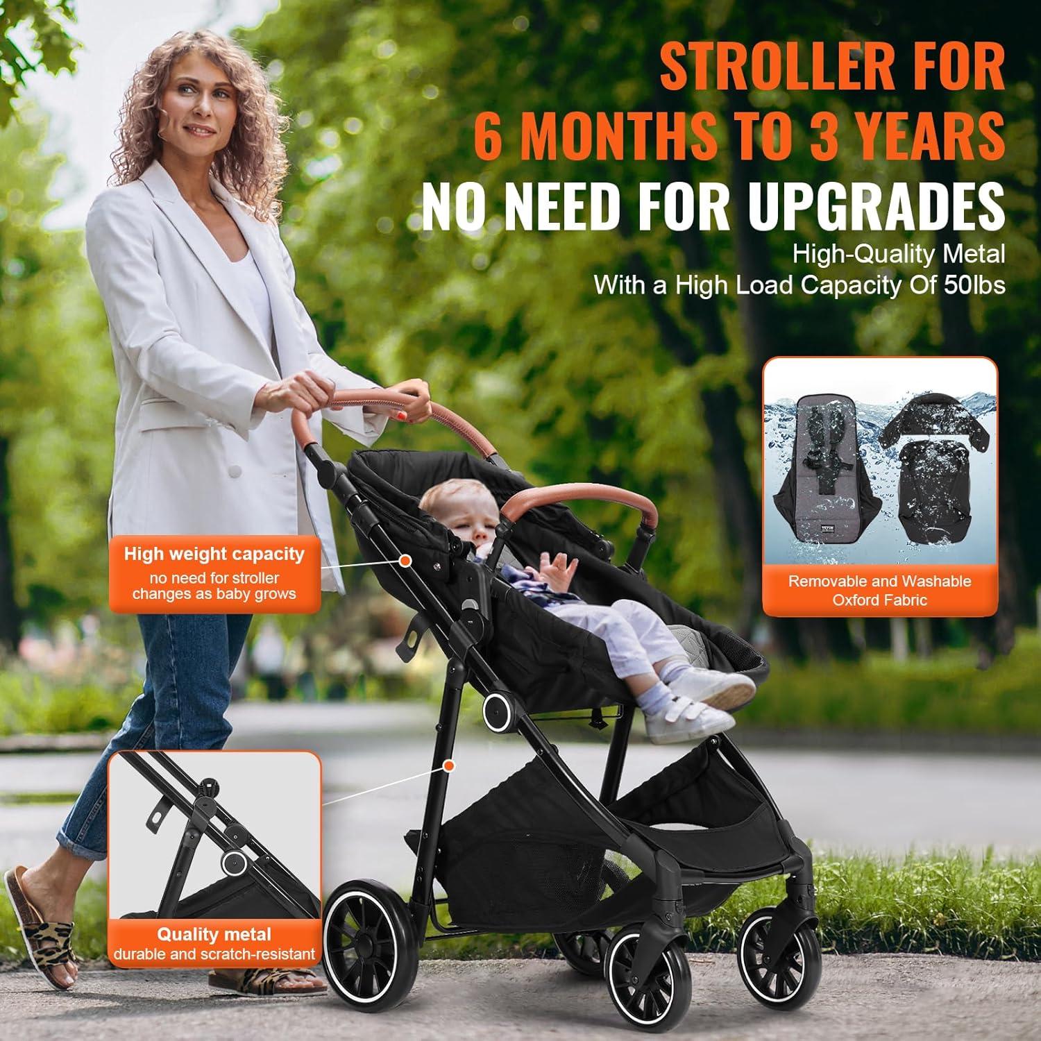 Gray All-Terrain Steel Frame Bassinet Stroller with Adjustable Backrest