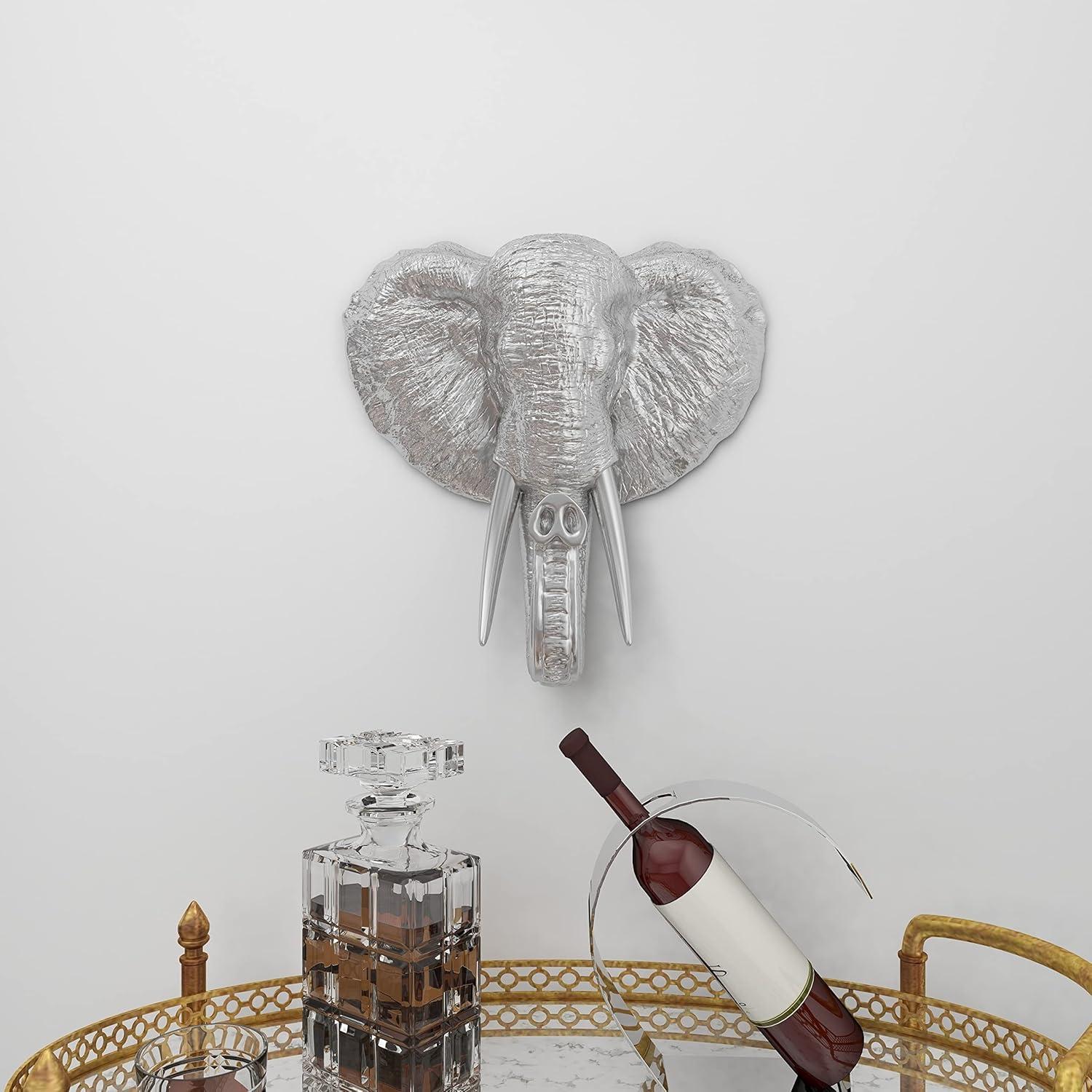 DecMode Silver Polystone Elephant Wall Decor with Tusks