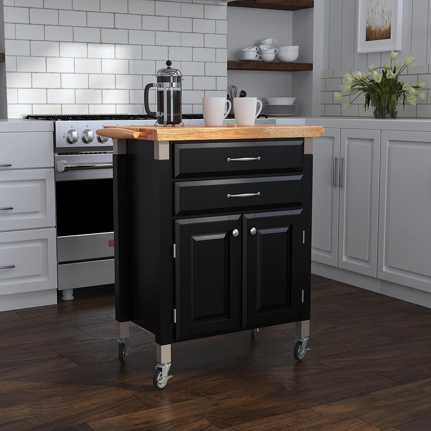 Homestyles Dolly Madison Engineered Wood Kitchen Cart in Black/Natural Maple Top