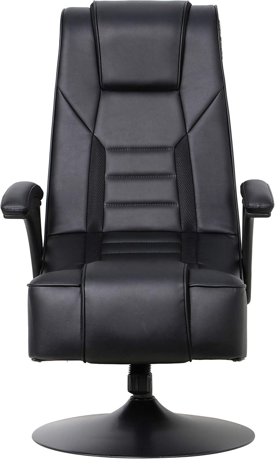 Black Faux Leather Swivel Gaming Chair with Built-in Speakers