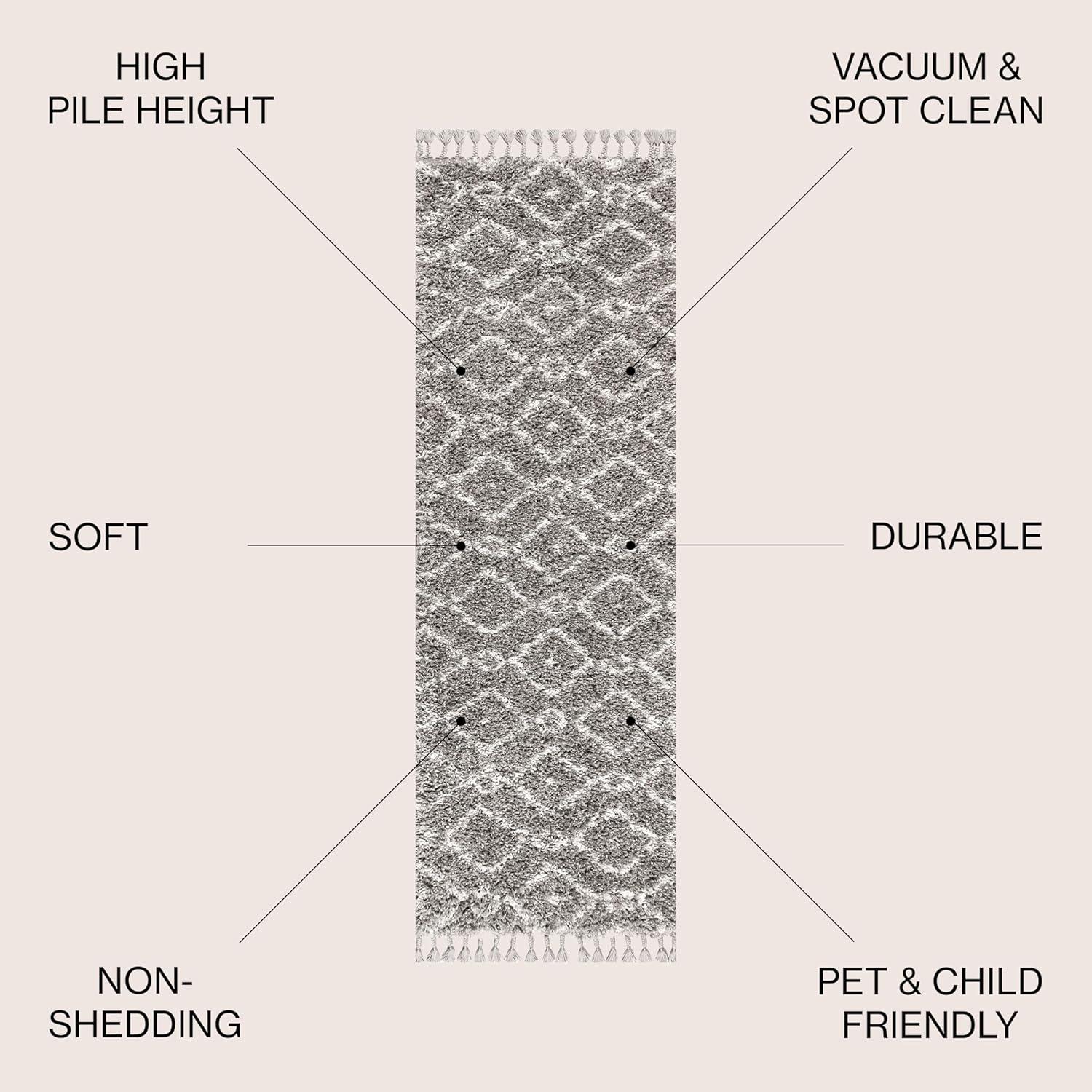 5'x8' Mercer Shag Plush Tassel Moroccan Diamond Area Rug, Grey/Cream - JONATHAN Y