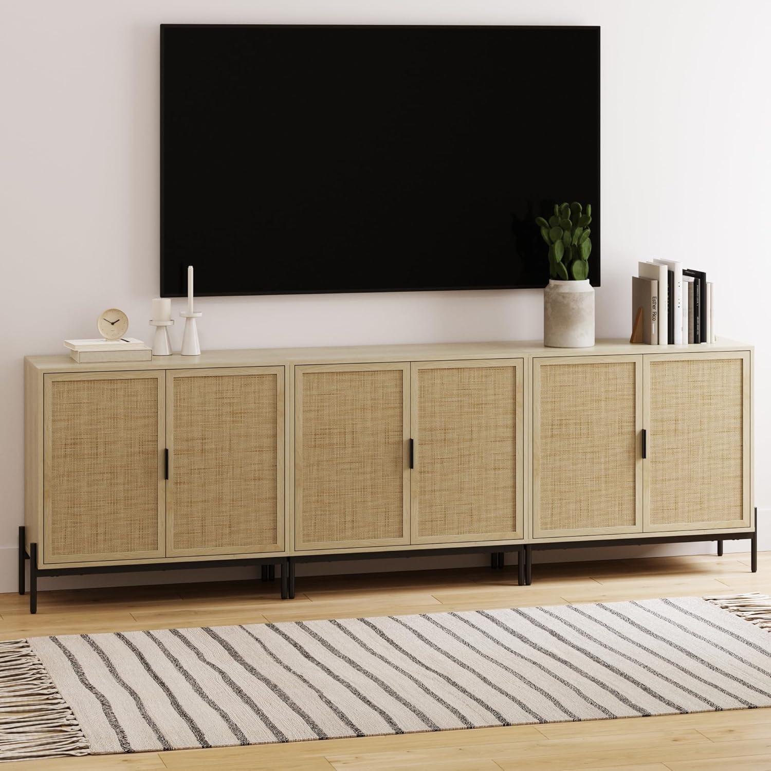 Nathan James Set of 3 Andrew Rattan Storage Cabinet Light Oak