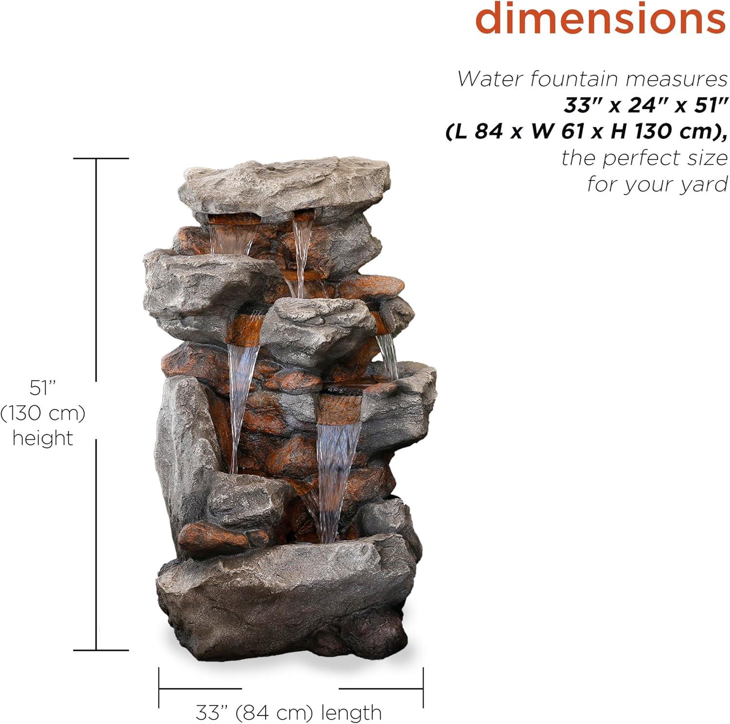 52" Resin Rainforest Rock Tiered Fountain with LED Lights Bronze - Alpine Corporation: Outdoor Garden Decor, Weatherproof