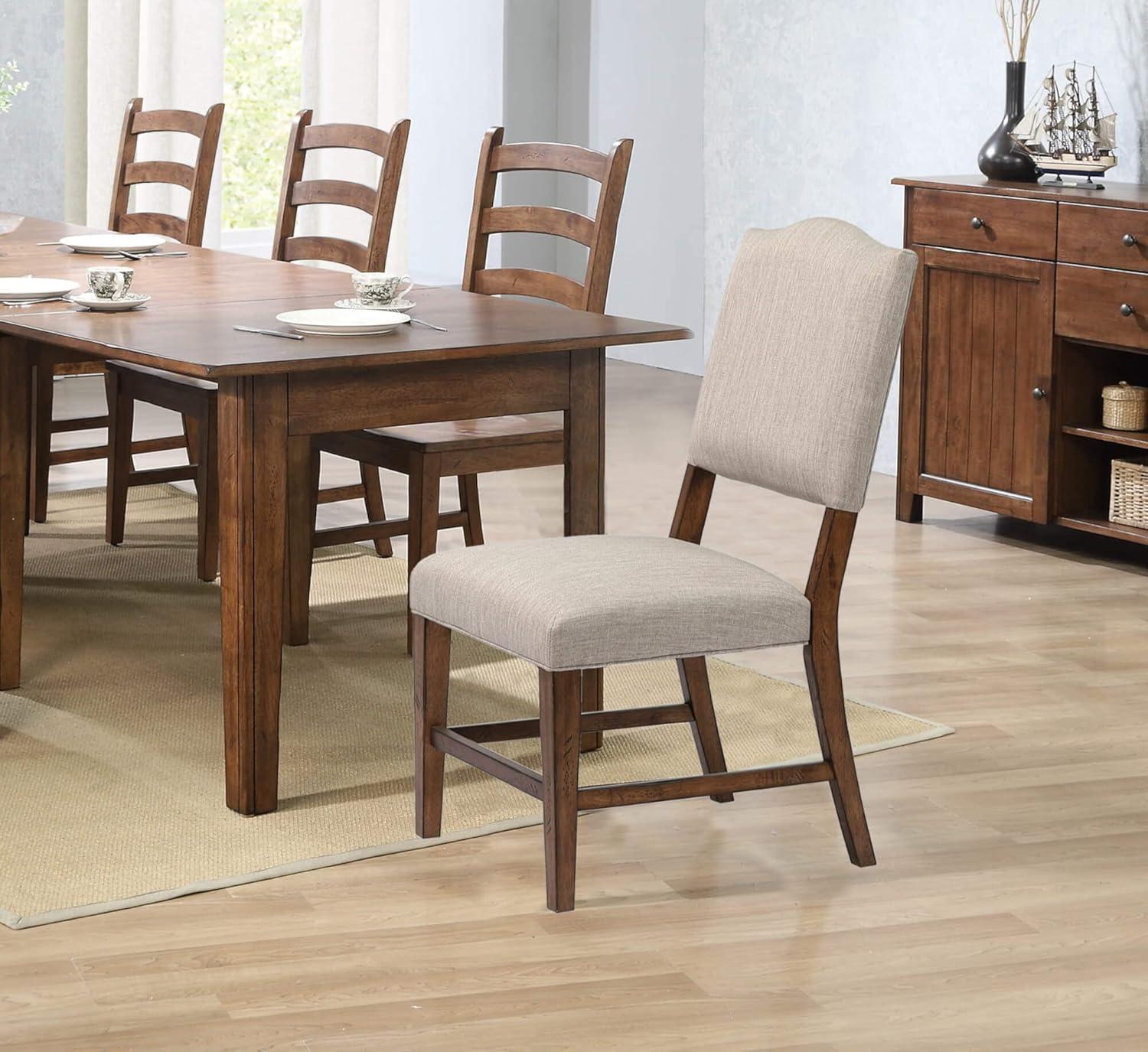 Brookside Traditional Tan Linen Upholstered Brown Wood Side Chair