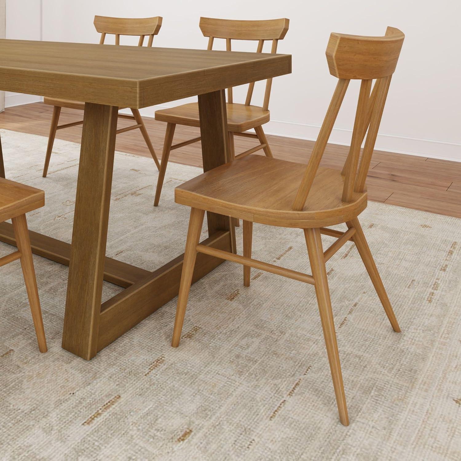 Plank+Beam Windsor Dining Chair Set of 2, Solid Wood Chairs for Kitchen, Office, Living Room, Pecan