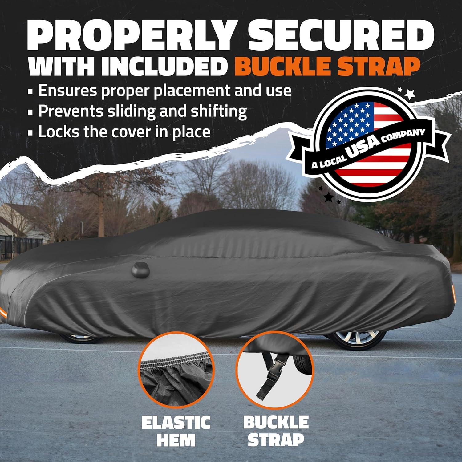 Mockins Heavy Duty XS Sedan Car Cover - 175"x70"x60" - 250g PVC Cotton Lining