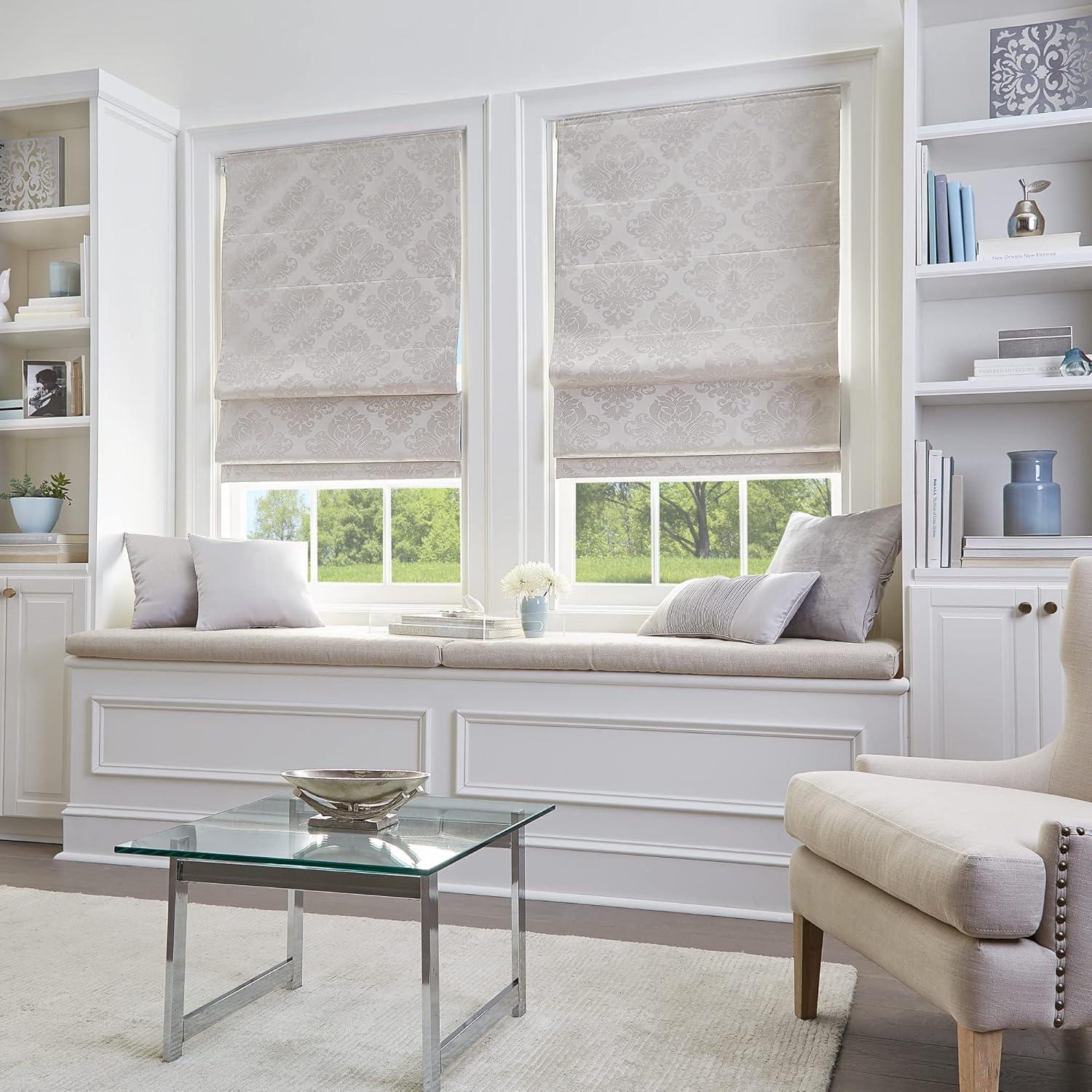 CHF Industries Damask Room Darkening Roman Shade 30 - 39 Inches Linen 34"W X 64"L